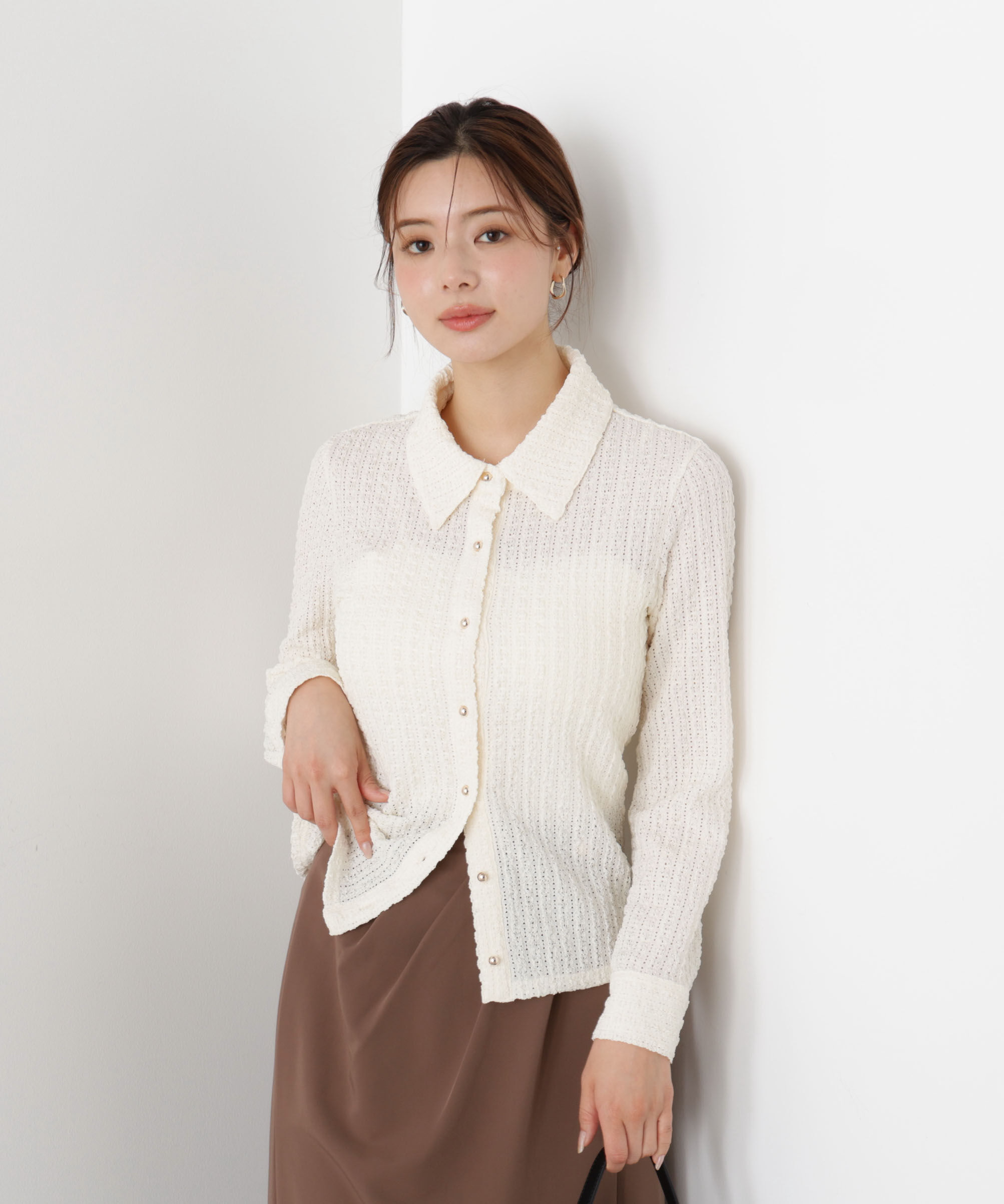 PROPORTION BODY DRESSING「＜ハンドウォッシャブル＞アイレットレースシャツ 25AW」|Tシャツ・カットソー|エクリュ1