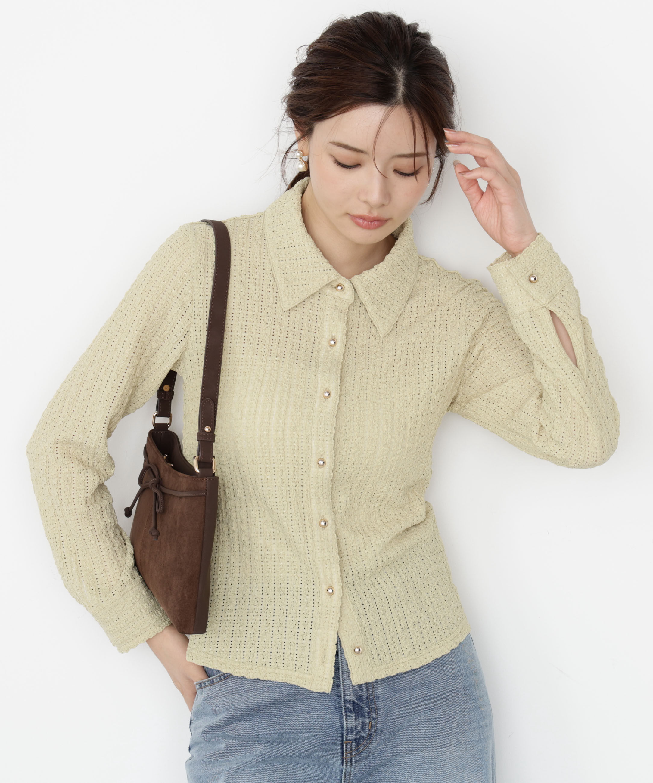 PROPORTION BODY DRESSING「＜ハンドウォッシャブル＞アイレットレースシャツ 25AW」|Tシャツ・カットソー|イエロー