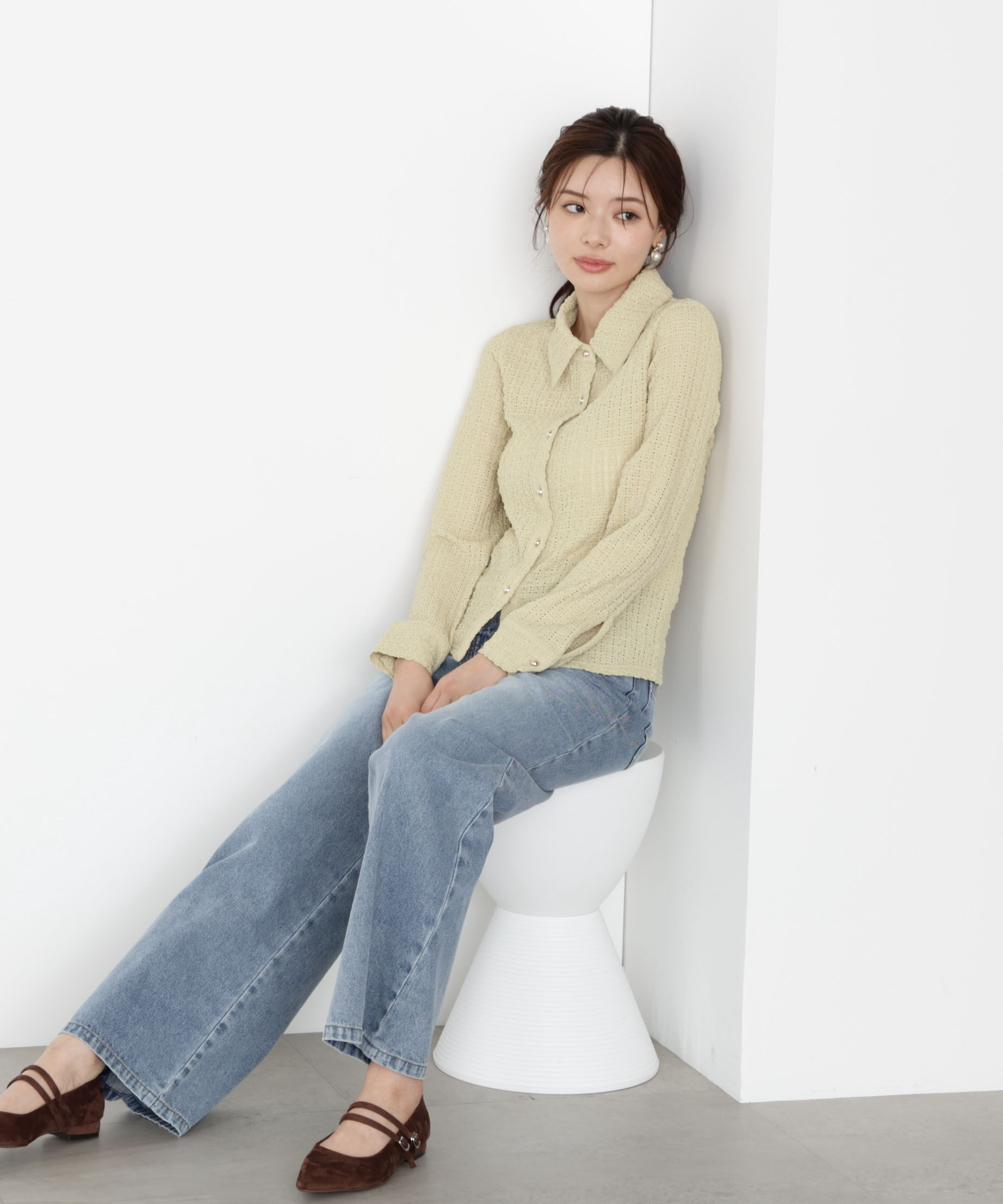 PROPORTION BODY DRESSING「＜ハンドウォッシャブル＞アイレットレースシャツ 25AW」|Tシャツ・カットソー|