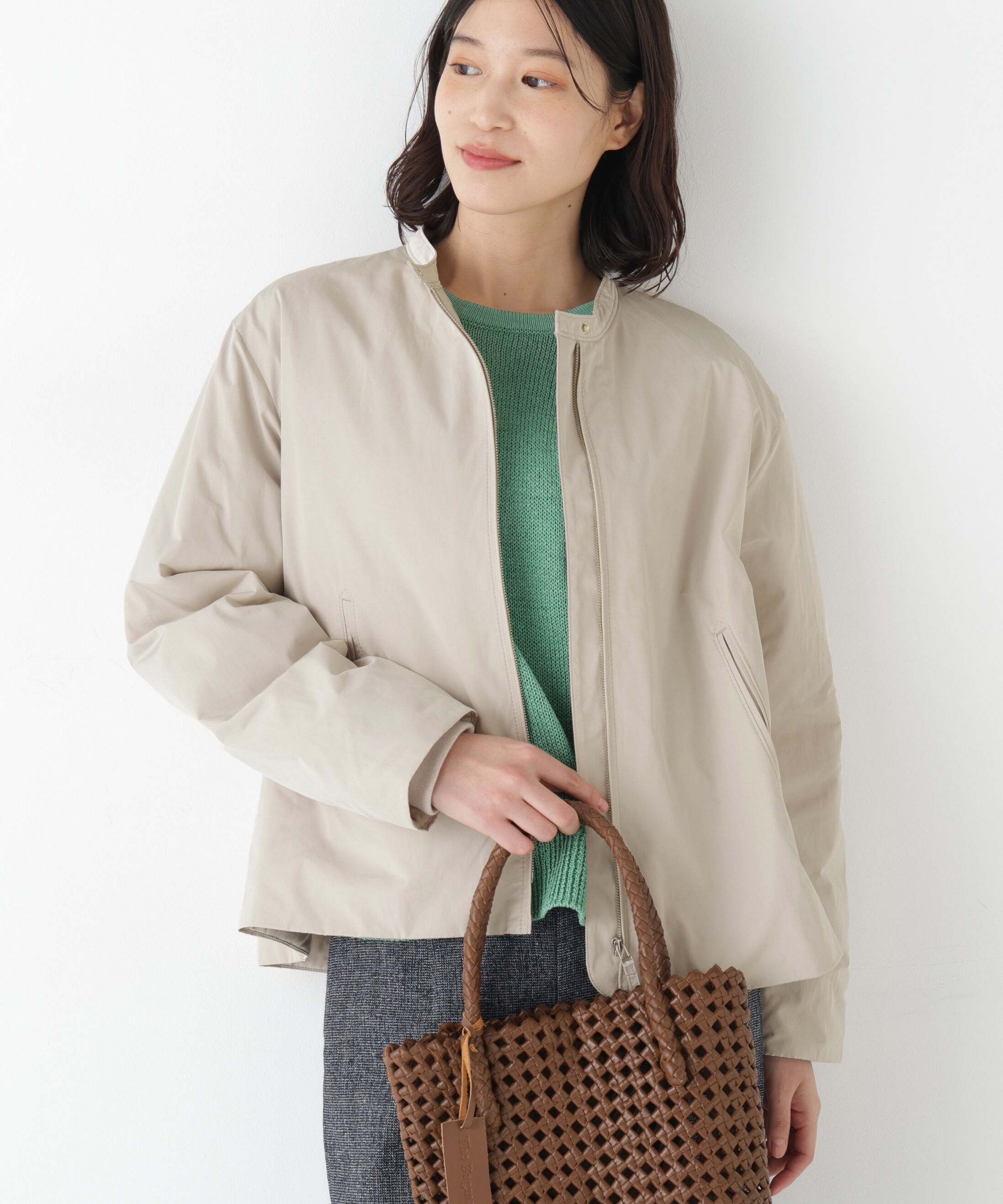  「◆弱撥水タフタ中綿入りブルゾン」|その他|グレージュ2