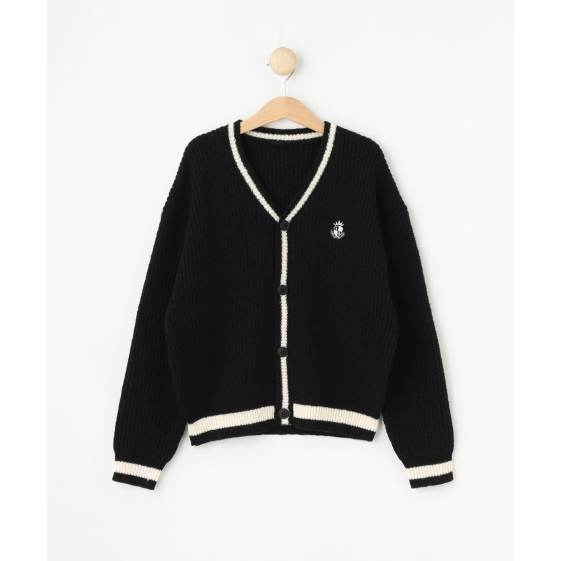 SHOO･LA･RUE「【100-140cm/プチセレ】ラインニットカーディガン」|カーディガン|ブラック(019)