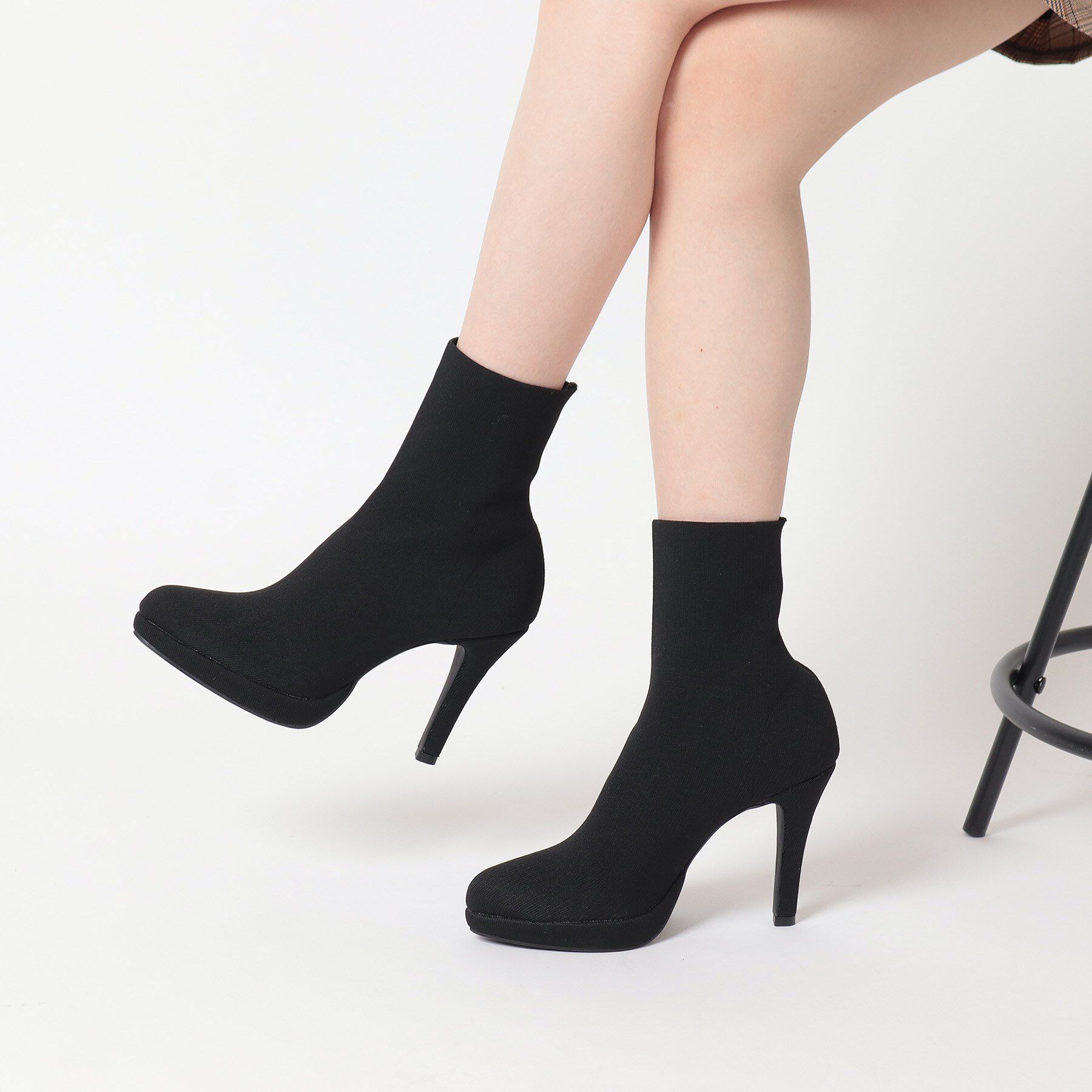 ESPERANZA「アーモンドトゥヒールストレッチニットショートブーツ 24SS」|ショートブーツ|