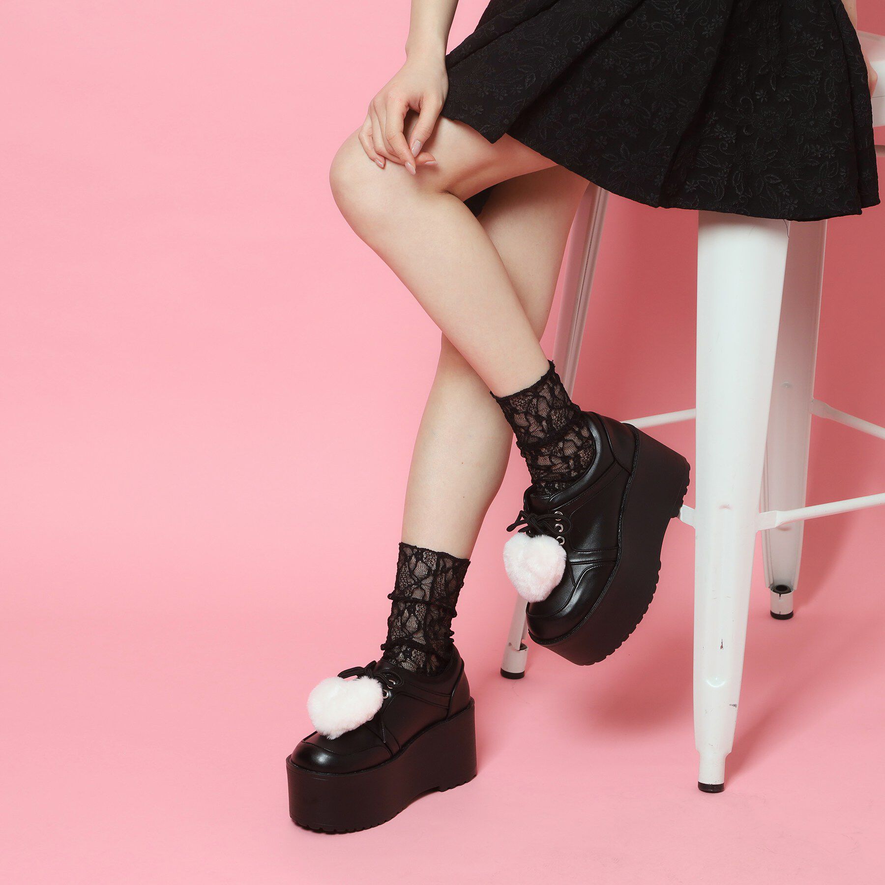 csT&P「ハートチャーム付き厚底」|スニーカー|ブラック(019)