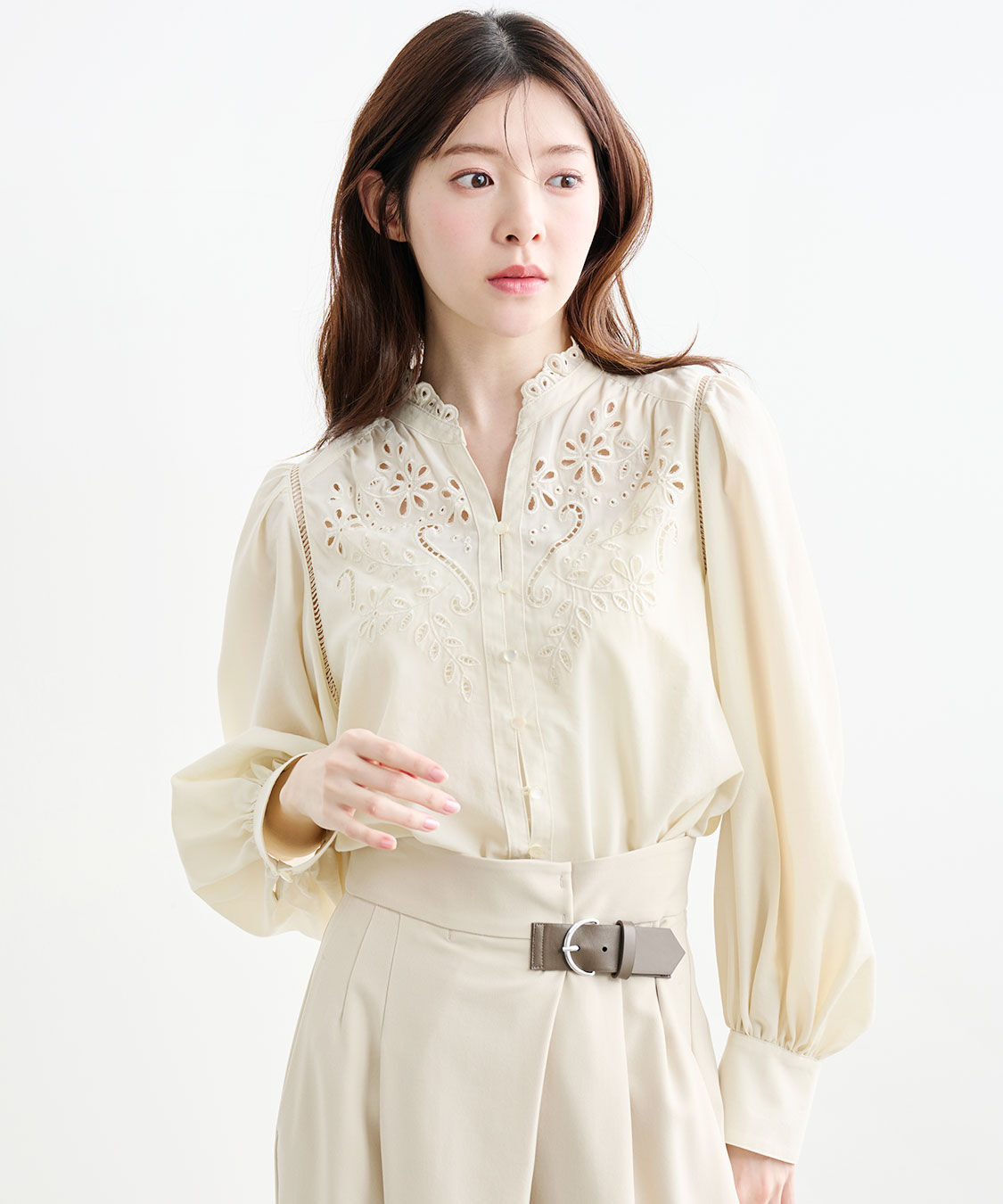 COCO DEAL「カットワーク刺繍ボリュームスリーブブラウス」|シャツ・ブラウス|