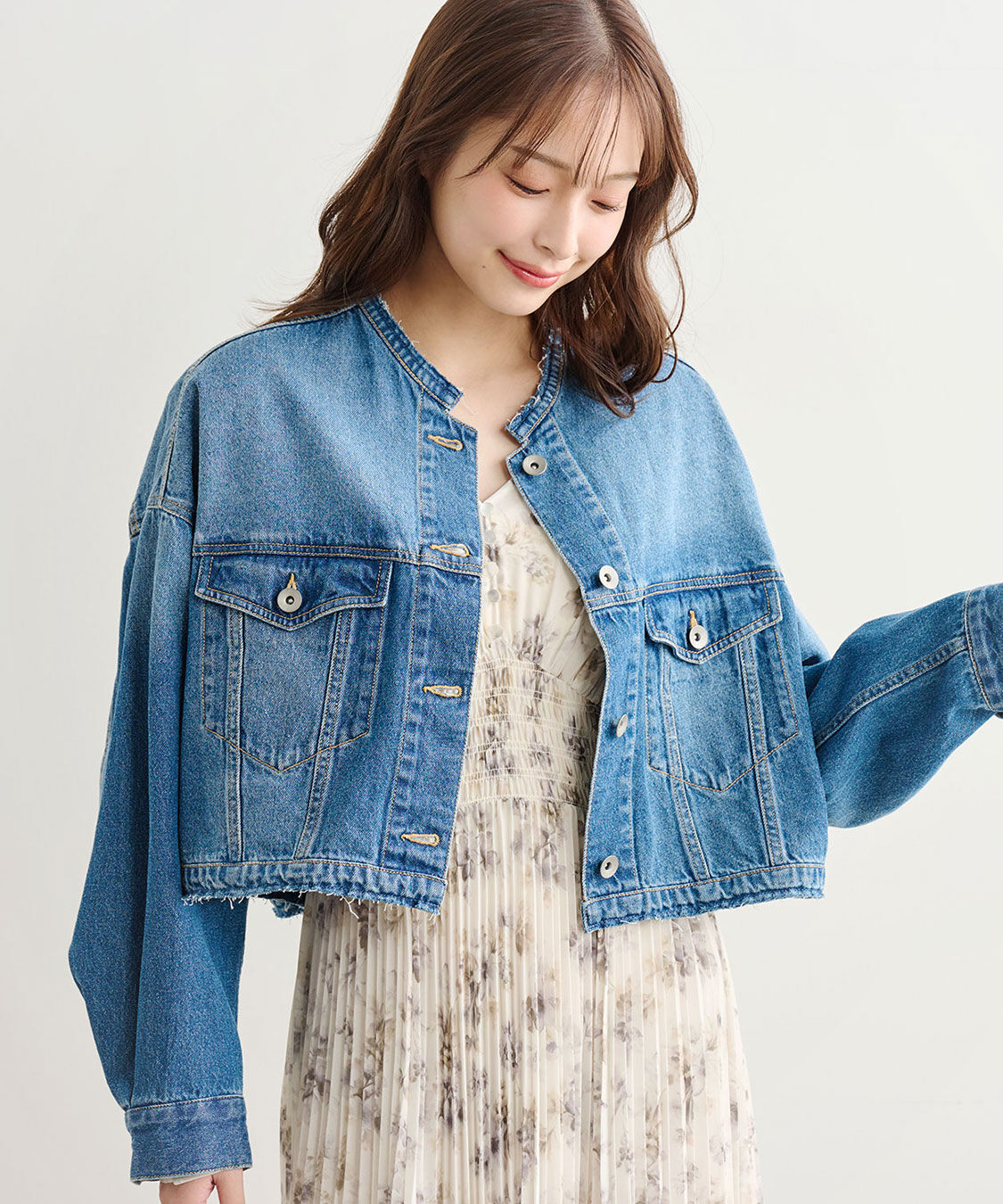 COCO DEAL「リメイク風ノーカラーGジャン」|デニムジャケット|