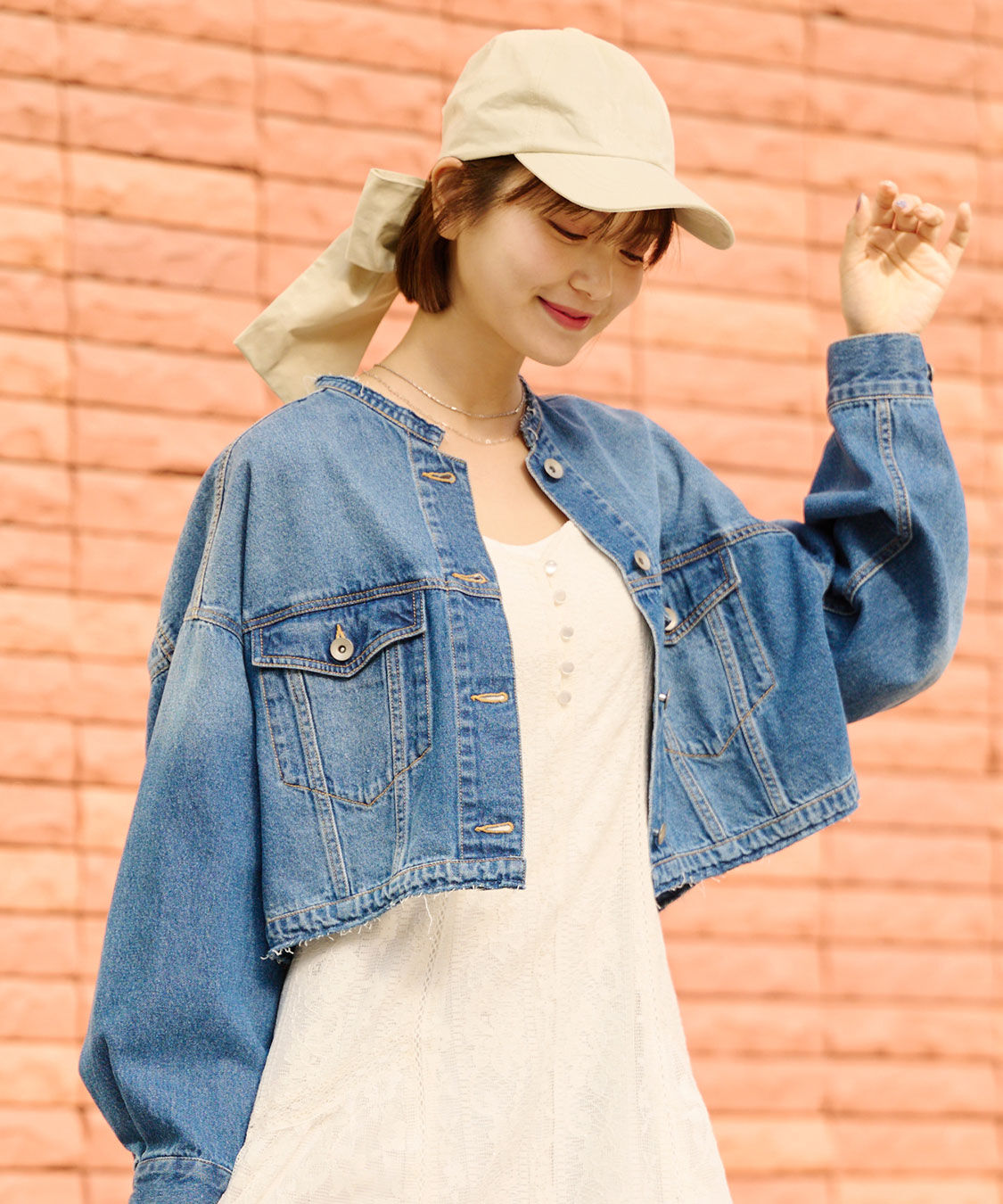 COCO DEAL「リメイク風ノーカラーGジャン」|デニムジャケット|