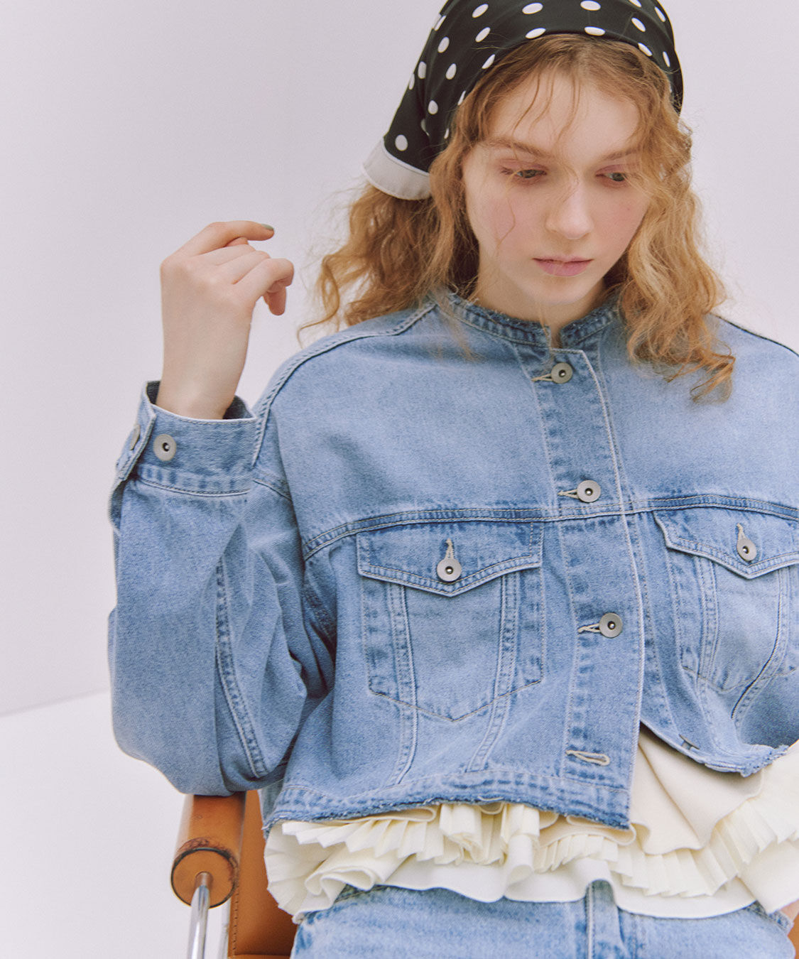 COCO DEAL「リメイク風ノーカラーGジャン」|デニムジャケット|