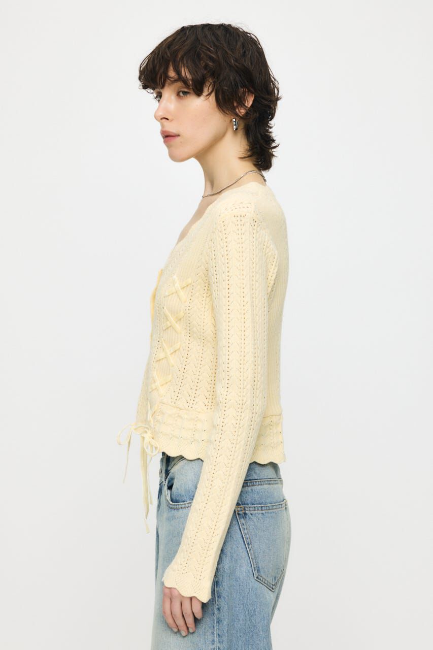MOUSSY「LACE UP RIBBON カーディガン」|ニット・セーター|