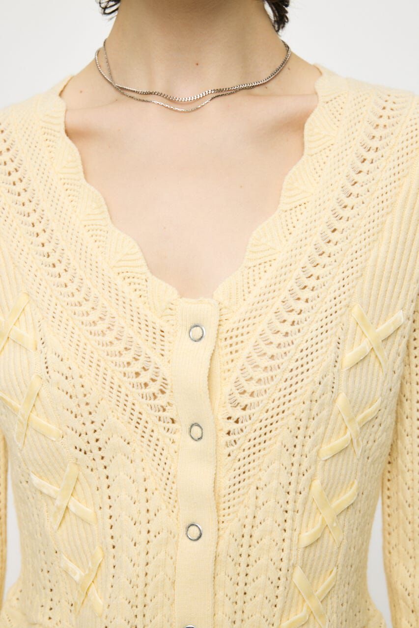 MOUSSY「LACE UP RIBBON カーディガン」|ニット・セーター|
