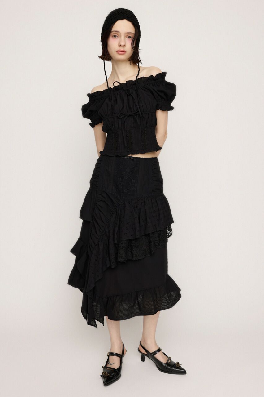 SLY「COTTON LACED WRAP DESIGN ロングスカート」|スカート|BLK