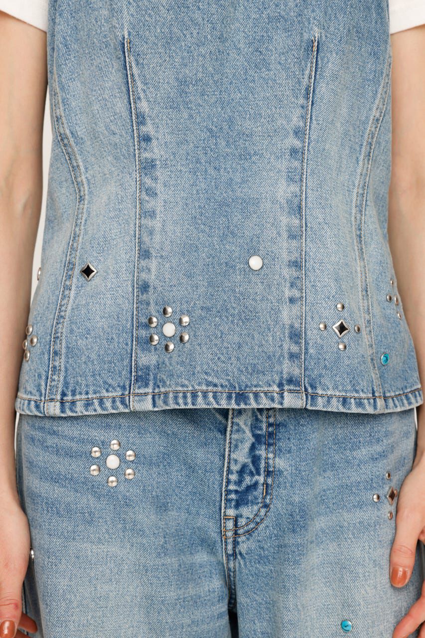 SLY「STUDS DENIM BUSTIER-B」|チューブトップ|