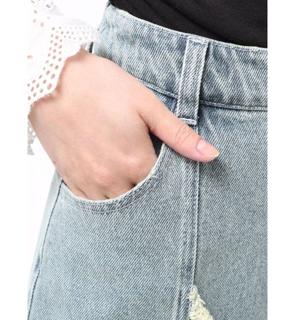 CALNAMUR「フリルスリットデニムミニスカート」|スカート|