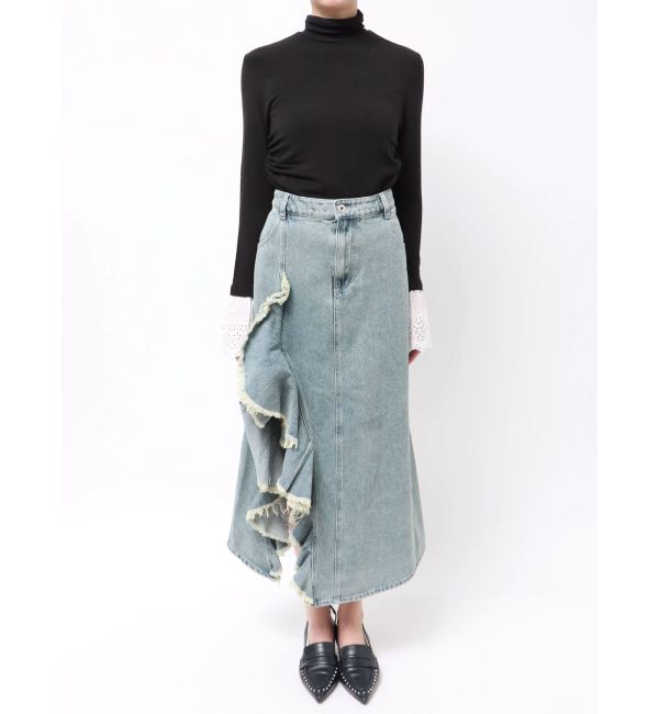 CALNAMUR「フリルスリットデニムミニスカート」|スカート|