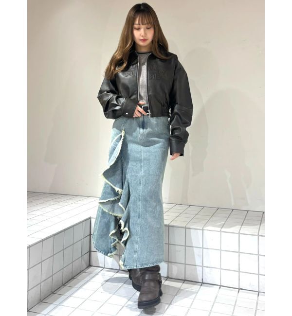 CALNAMUR「フリルスリットデニムミニスカート」|スカート|