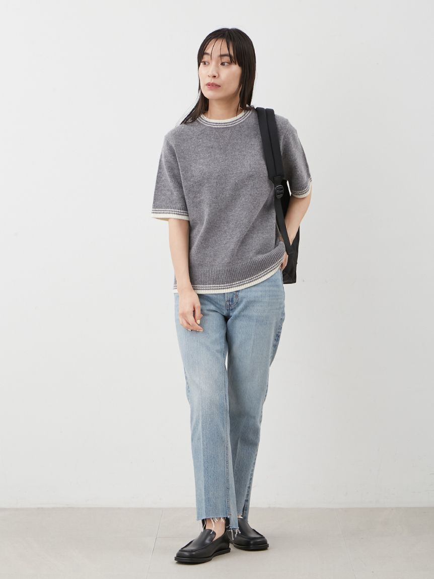 Mila Owen「配色ラインミドルゲージハーフスリーブニット」|ニット・セーター|