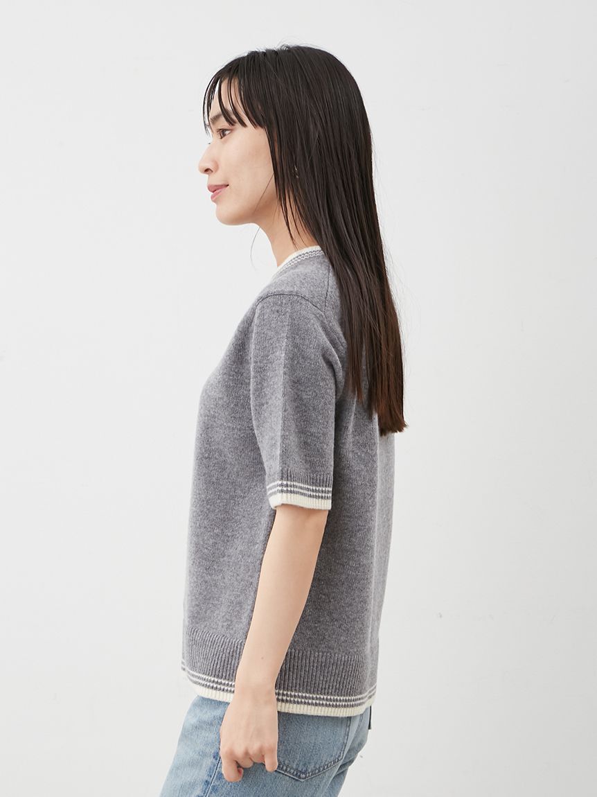 Mila Owen「配色ラインミドルゲージハーフスリーブニット」|ニット・セーター|