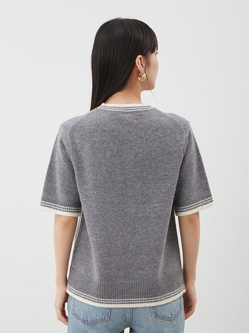 Mila Owen「配色ラインミドルゲージハーフスリーブニット」|ニット・セーター|