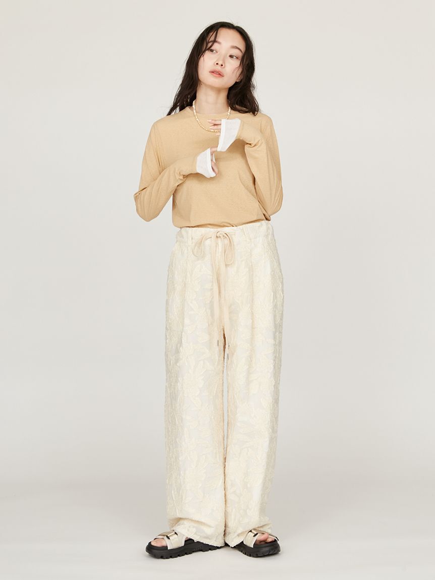 emmi atelier「ウエストギャザーワイドパンツ」|チノ|