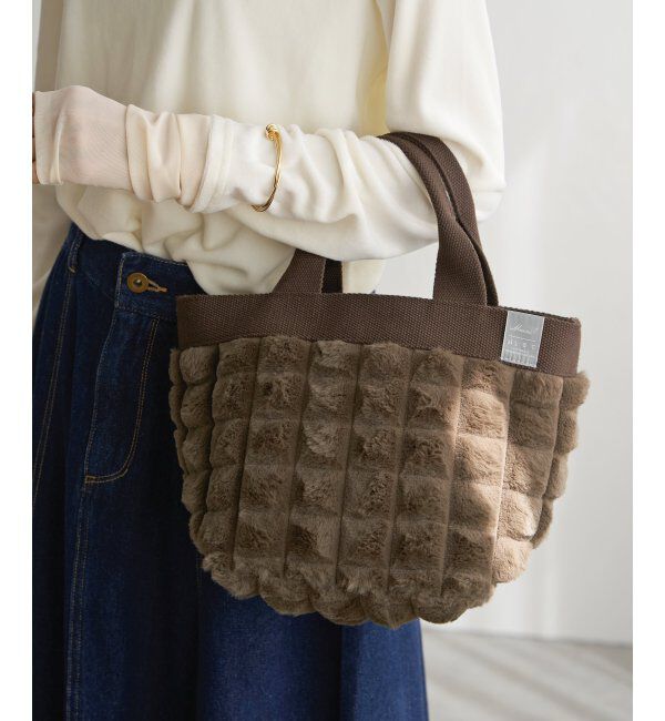 Lbc with Life「ブロックファーフラップ付きトートバッグ」|その他|オリーブ