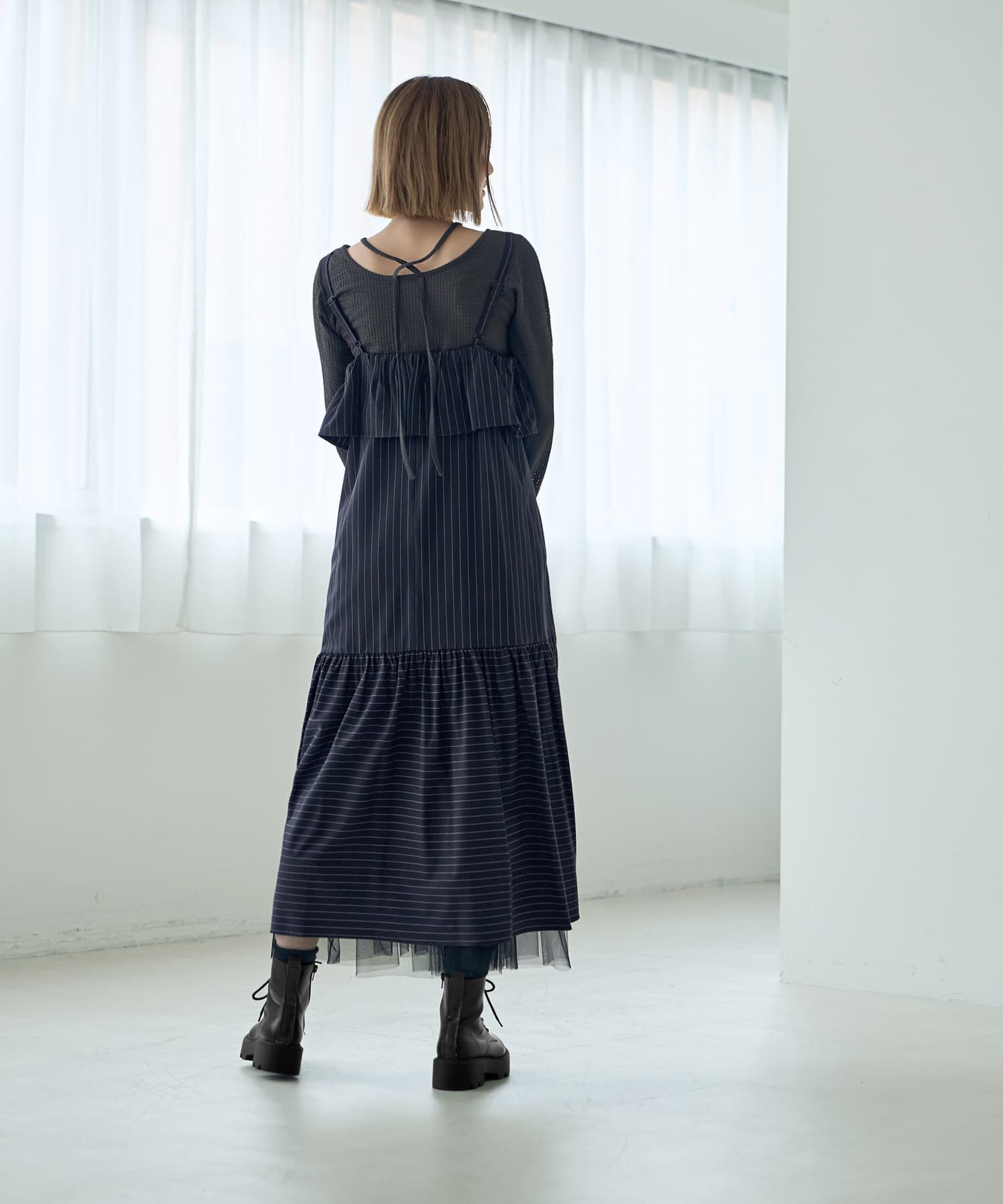 STYLE DELI「ピンストライプ柄キャミ型ジャンパースカート」|ワンピース|
