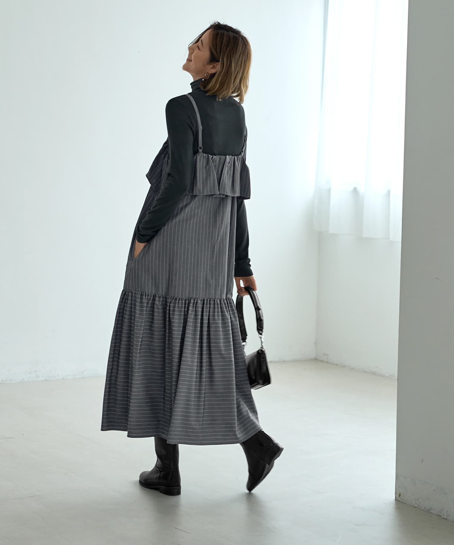 STYLE DELI「ピンストライプ柄キャミ型ジャンパースカート」|ワンピース|