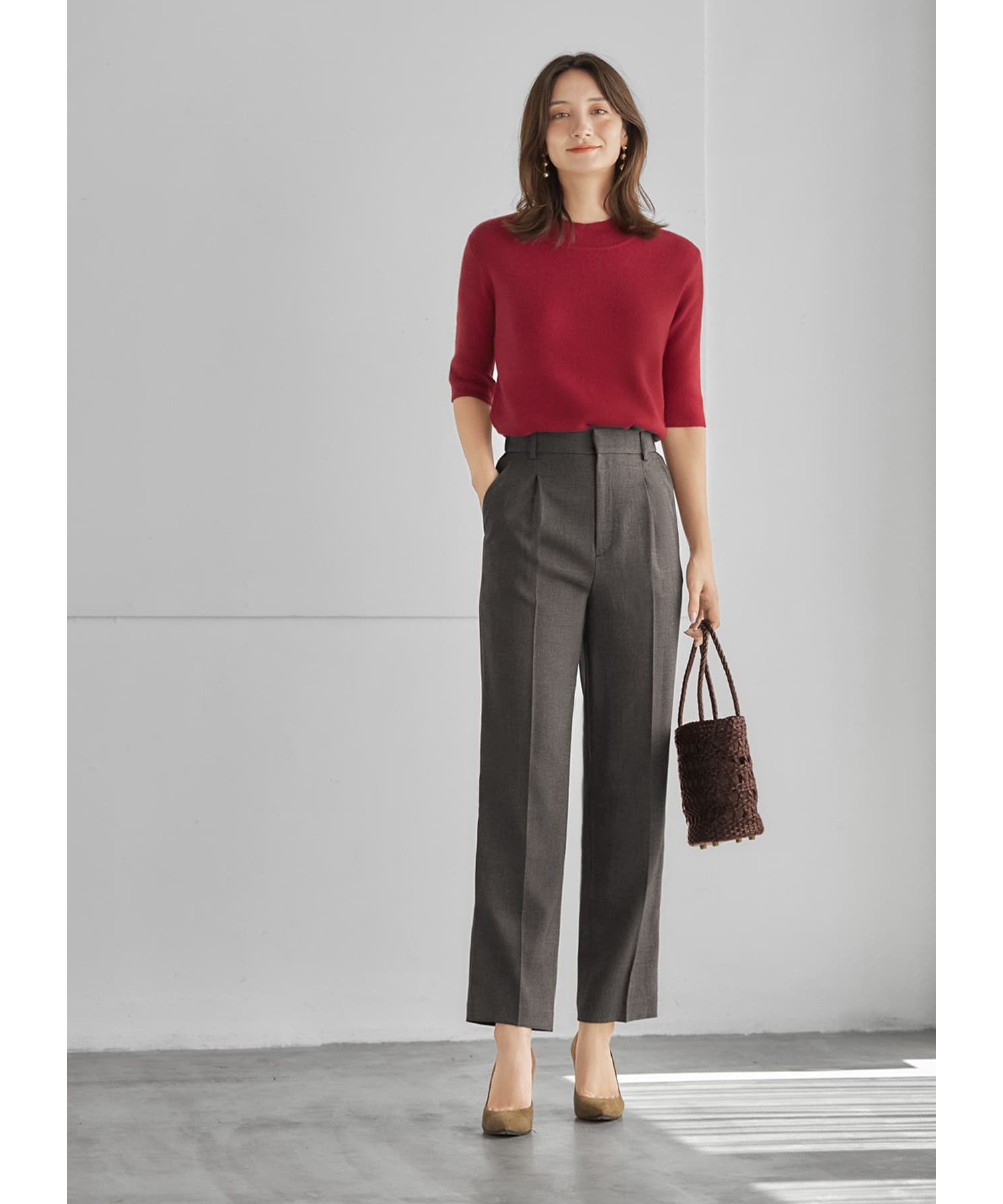 STYLE DELI「ソフトタッチ◆５分袖ハイネックトップス」|ニット・セーター|