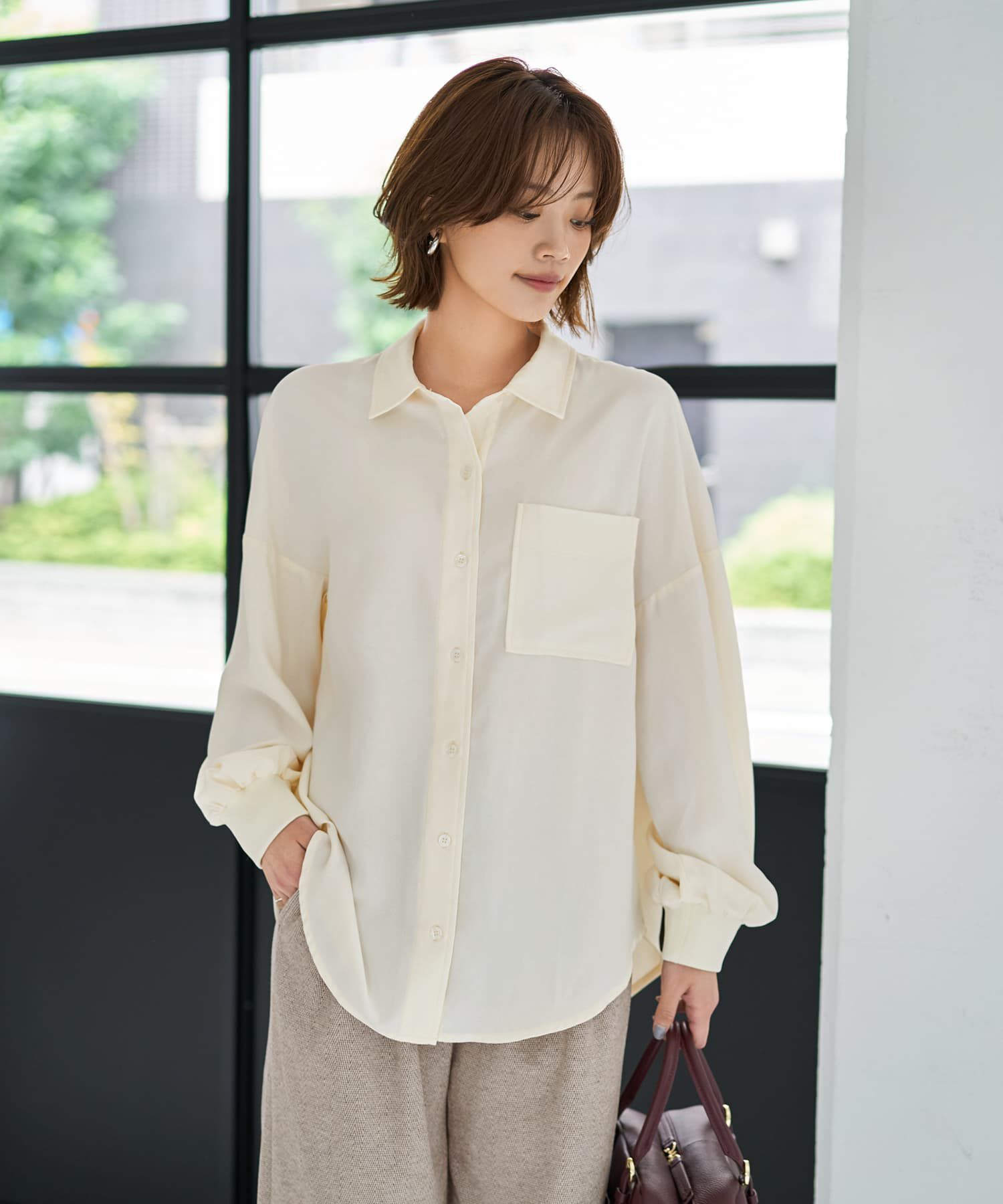 STYLE DELI「シワFREEスルスル袖リブシャツ」|シャツ・ブラウス|オフホワイト