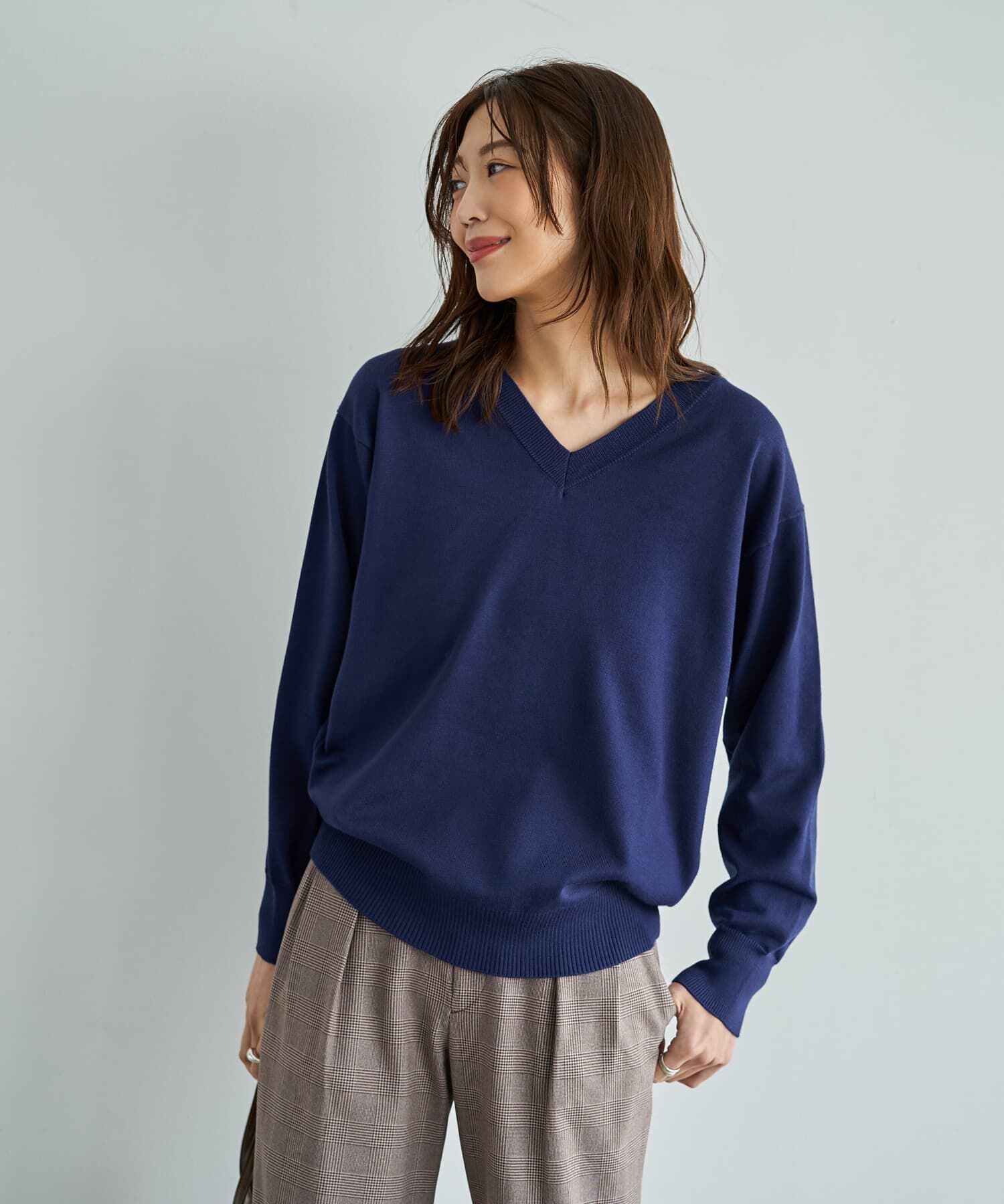 STYLE DELI「アンチピリングVネックニットトップスB」|ニット・セーター|コバルトブルー