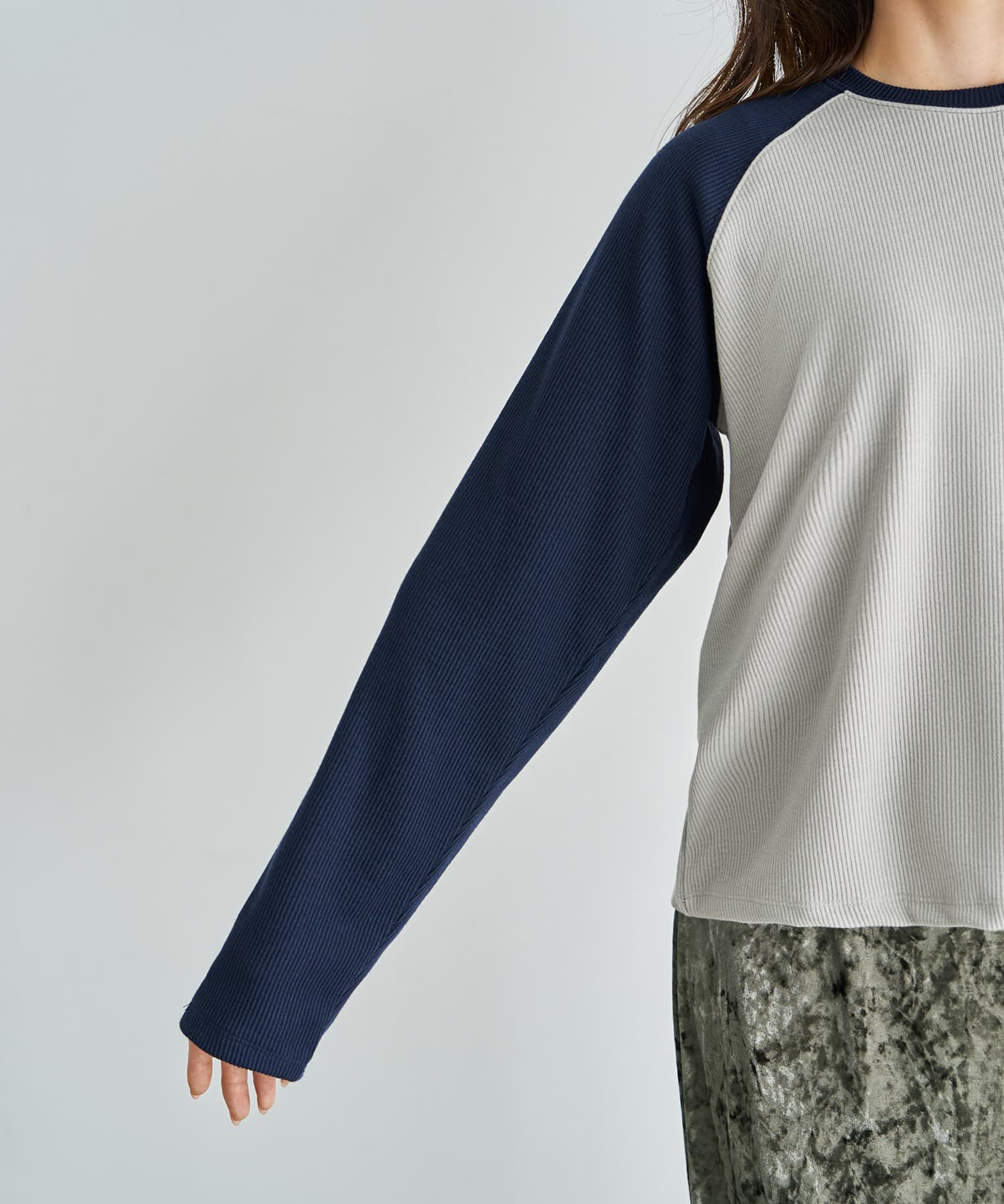 STYLE DELI「配色ラグランリブ生地プルオーバー」|Tシャツ・カットソー|