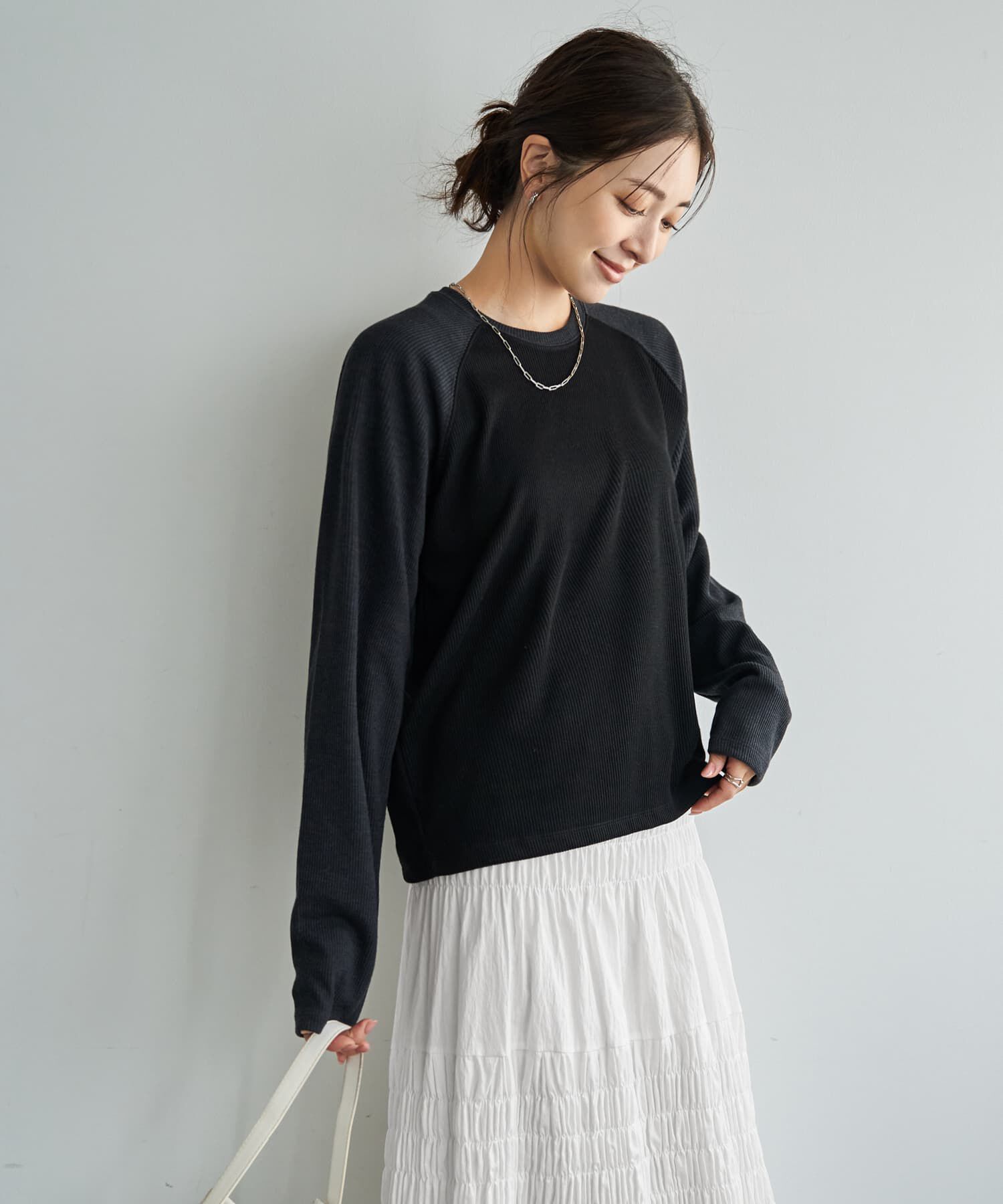 STYLE DELI「配色ラグランリブ生地プルオーバー」|Tシャツ・カットソー|チャコール