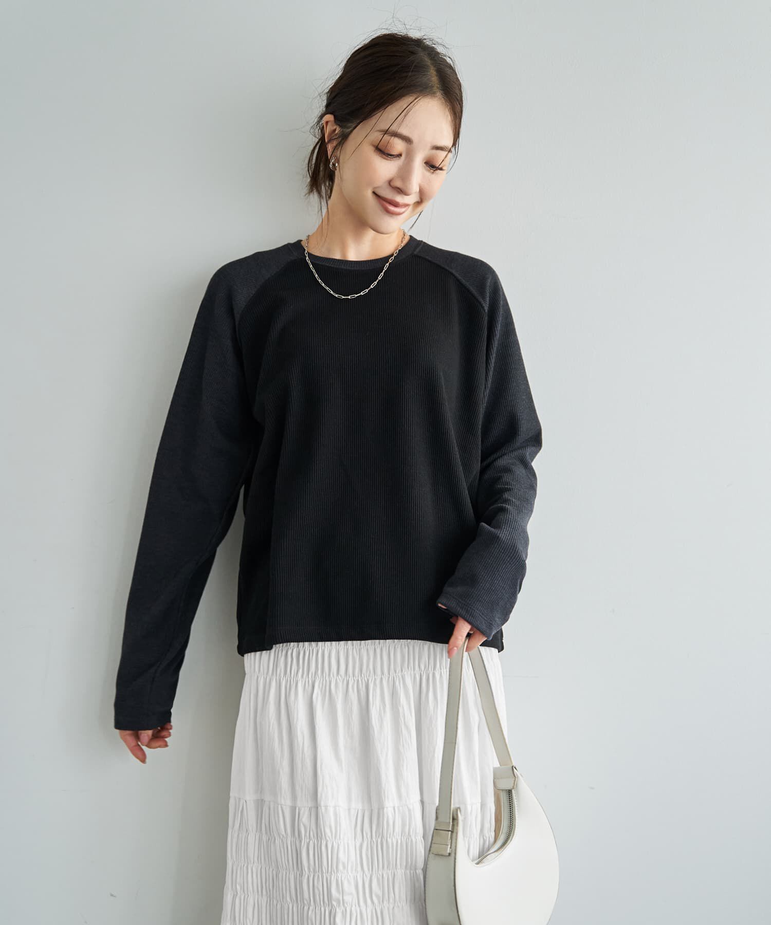 STYLE DELI「配色ラグランリブ生地プルオーバー」|Tシャツ・カットソー|