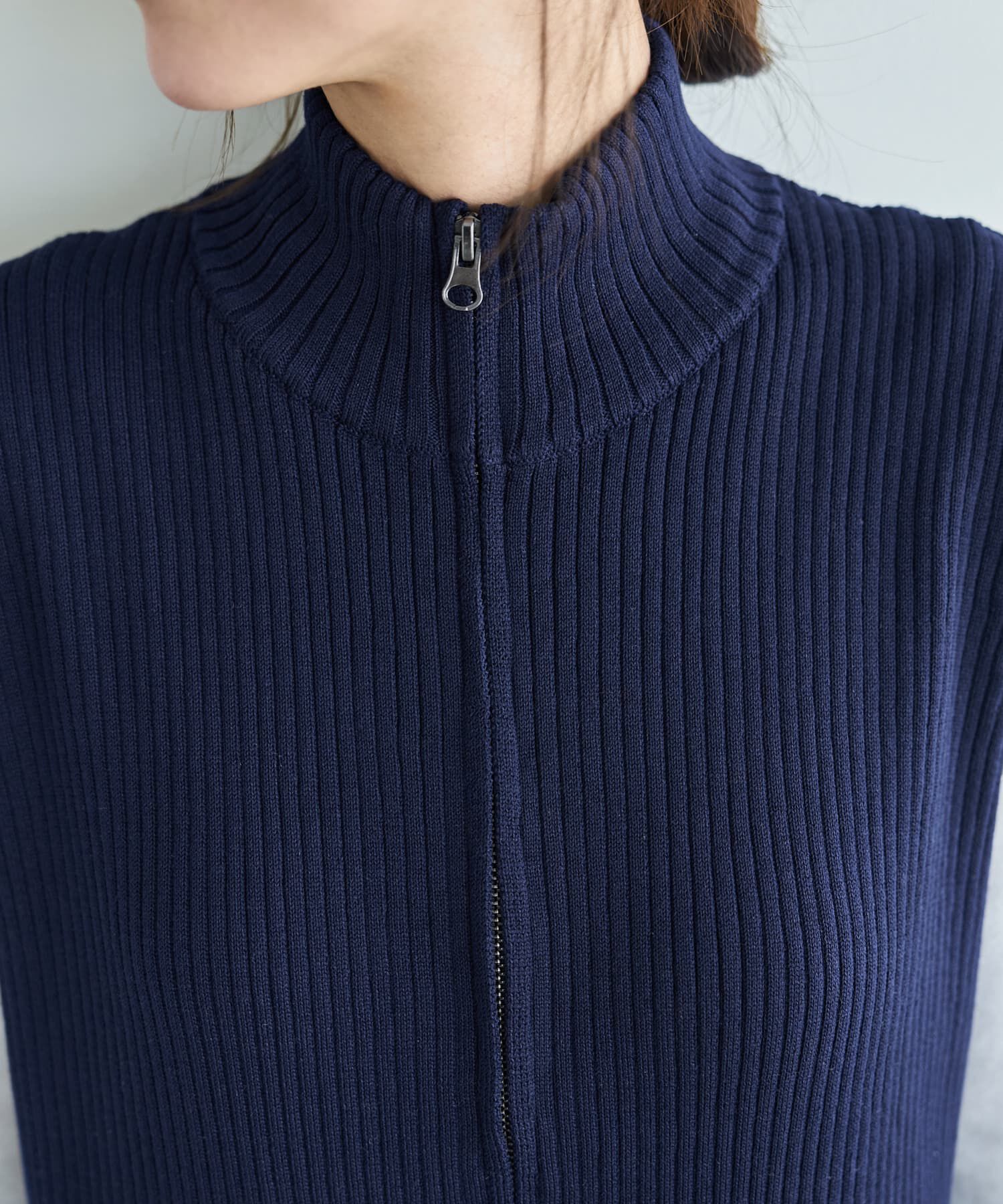 STYLE DELI「ジップ付きスタンドネックのリブニットワンピース」|ワンピース|