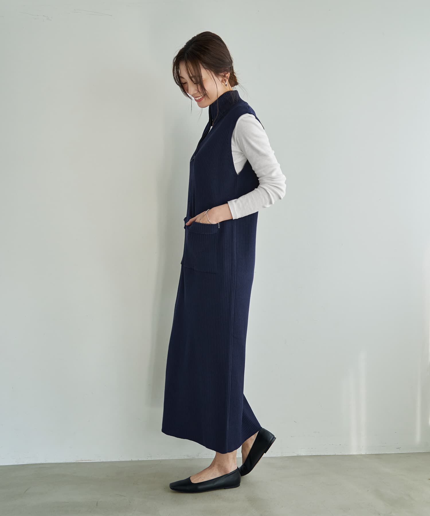 STYLE DELI「ジップ付きスタンドネックのリブニットワンピース」|ワンピース|