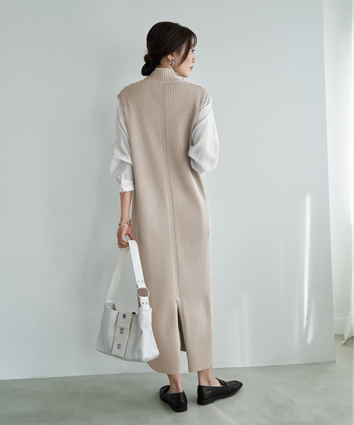 STYLE DELI「ジップ付きスタンドネックのリブニットワンピース」|ワンピース|