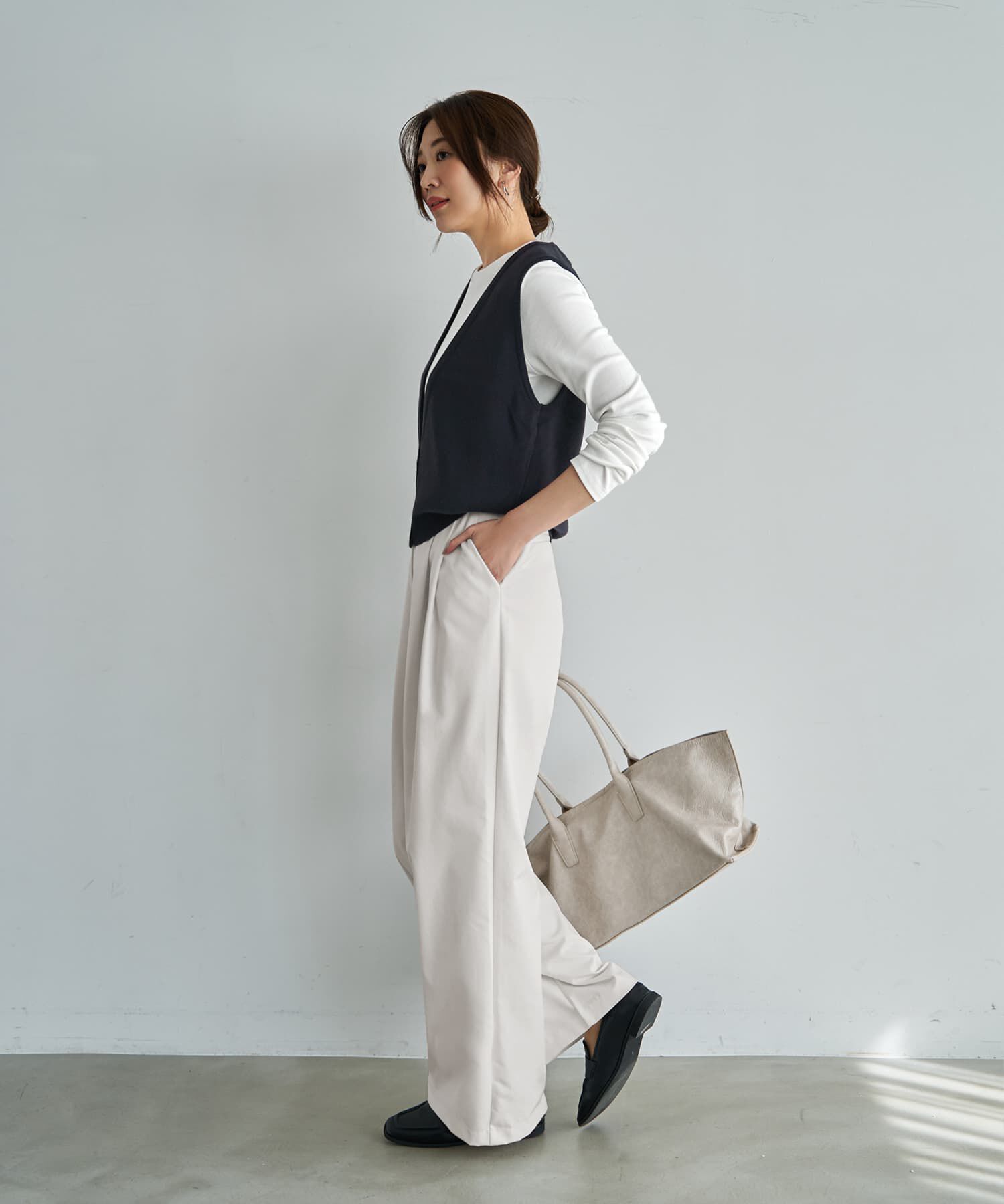 STYLE DELI「ハイゲージ編みディープVネックベスト」|ニット・セーター|