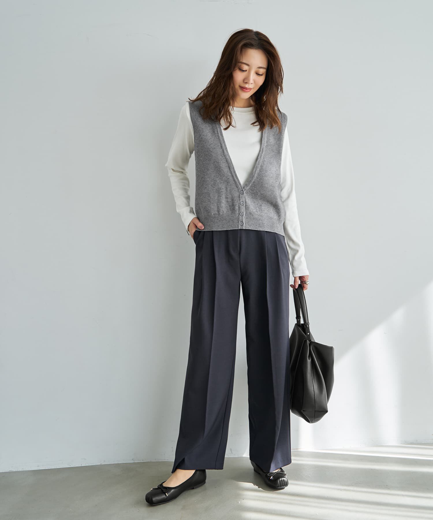 STYLE DELI「ハイゲージ編みディープVネックベスト」|ニット・セーター|