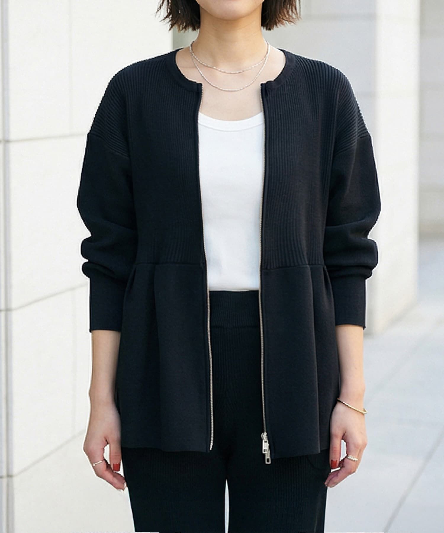 STYLE DELI「【LUXE】セット対応◆Wジップペプラムトップス」|ニット・セーター|ブラック