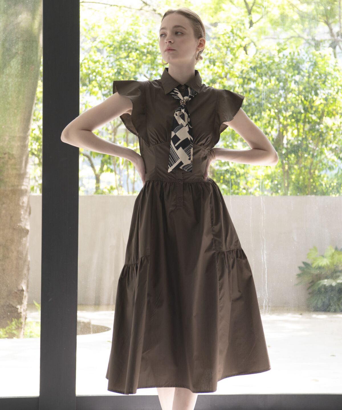 アンドクチュール「タイ付きショルダーフリルワンピース」|ワンピース|