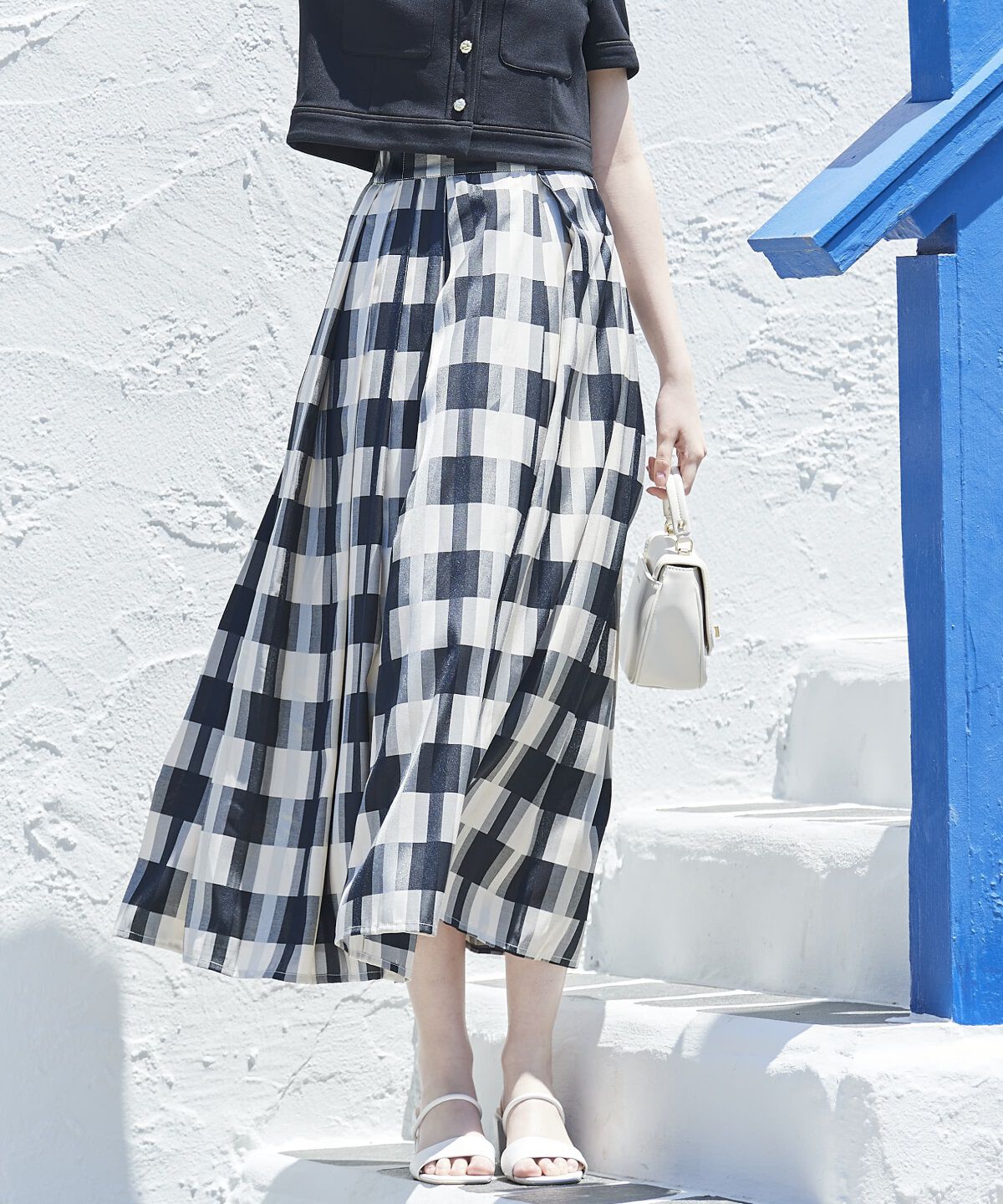 アンドクチュール「シアーチェックタックフレアスカート」|フレア|