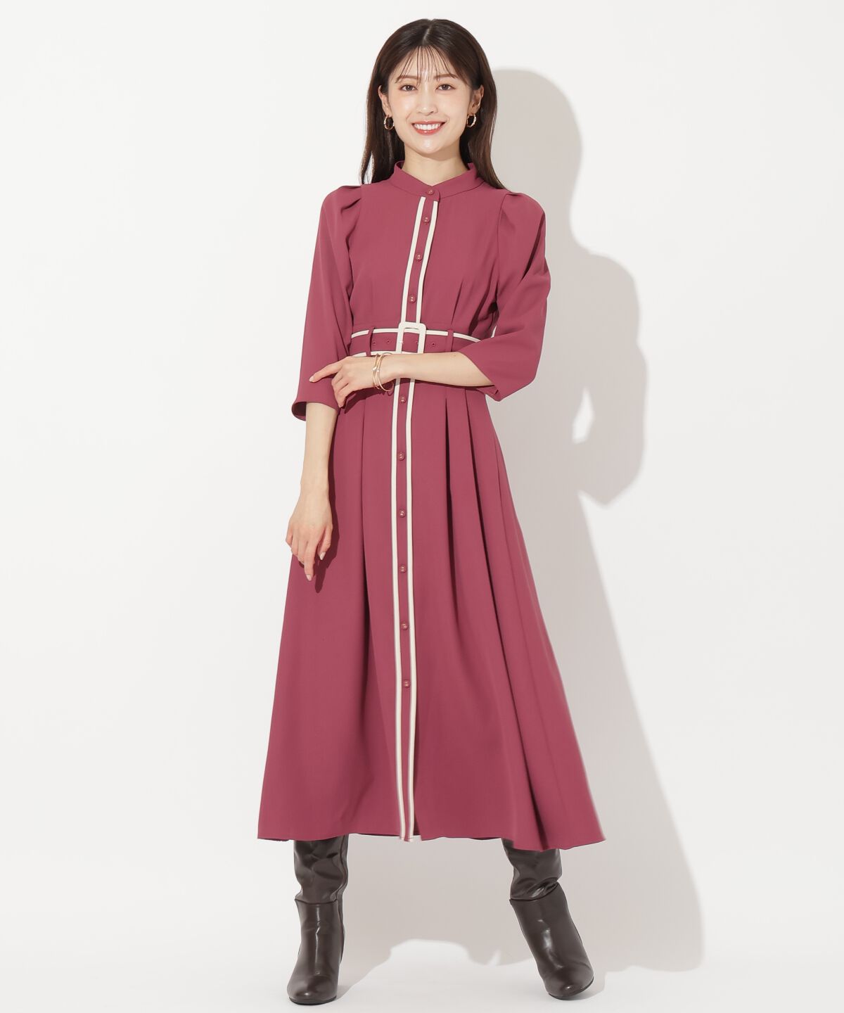 アンドクチュール「配色パイピングボウタイワンピース」|ワンピース|