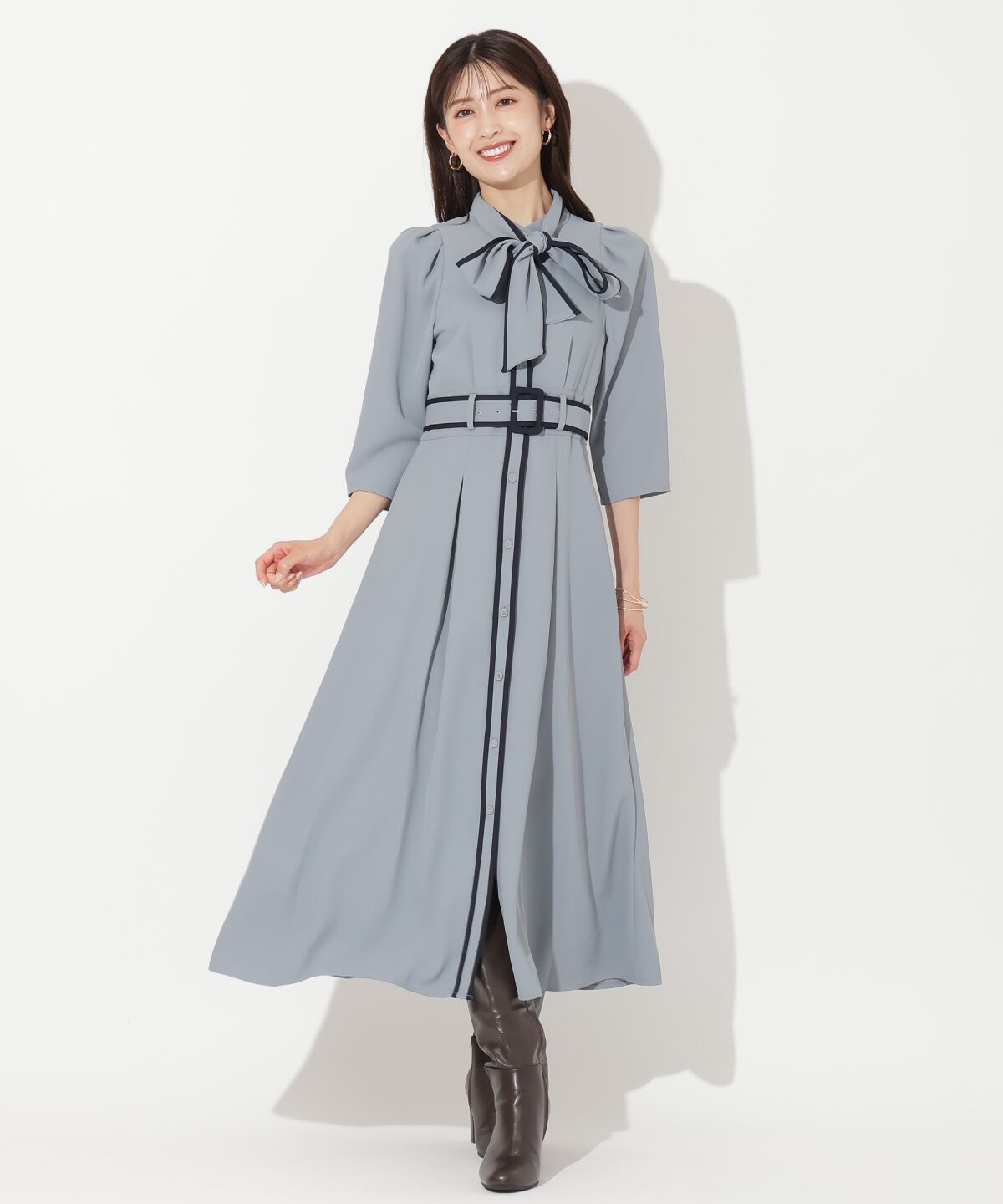 アンドクチュール「配色パイピングボウタイワンピース」|ワンピース|