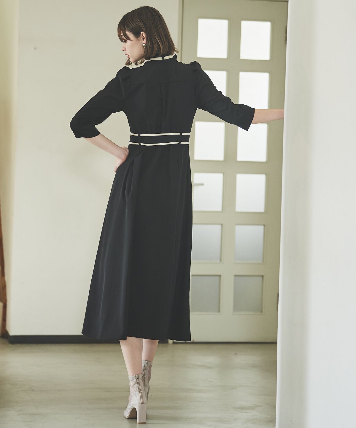 アンドクチュール「配色パイピングボウタイワンピース」|ワンピース|