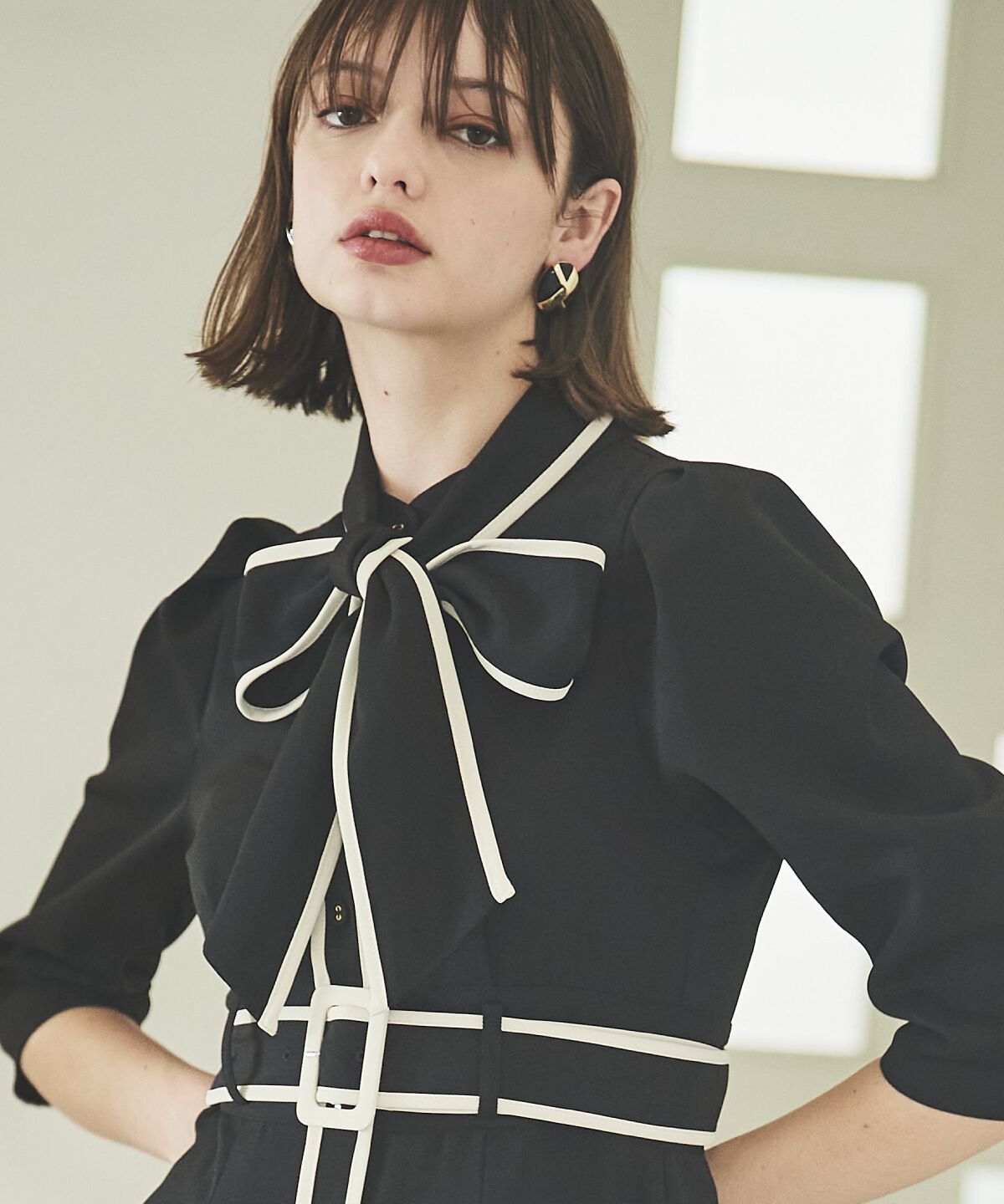 アンドクチュール「配色パイピングボウタイワンピース」|ワンピース|