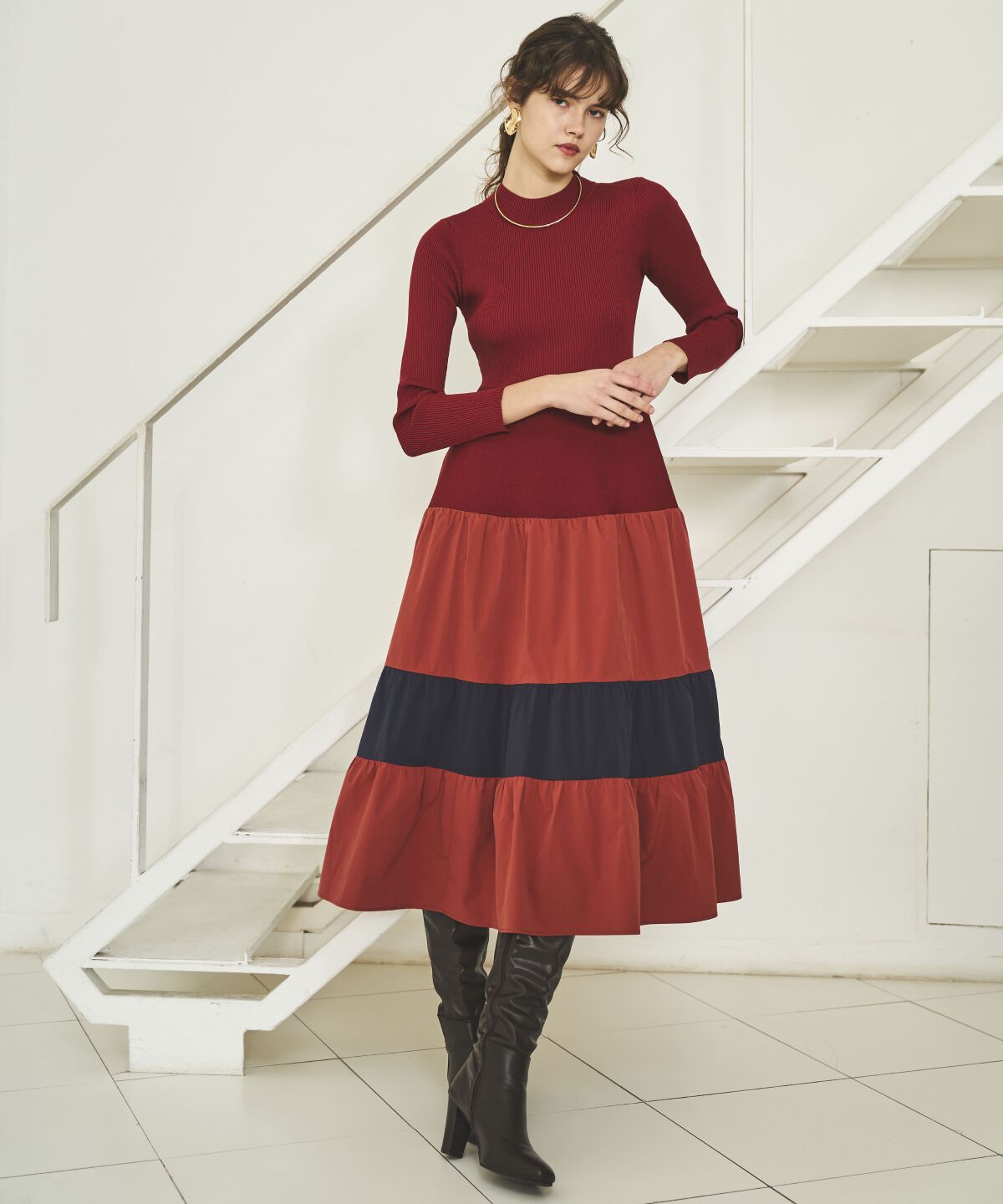 アンドクチュール「布帛ティアードドッキングワンピース」|ワンピース|