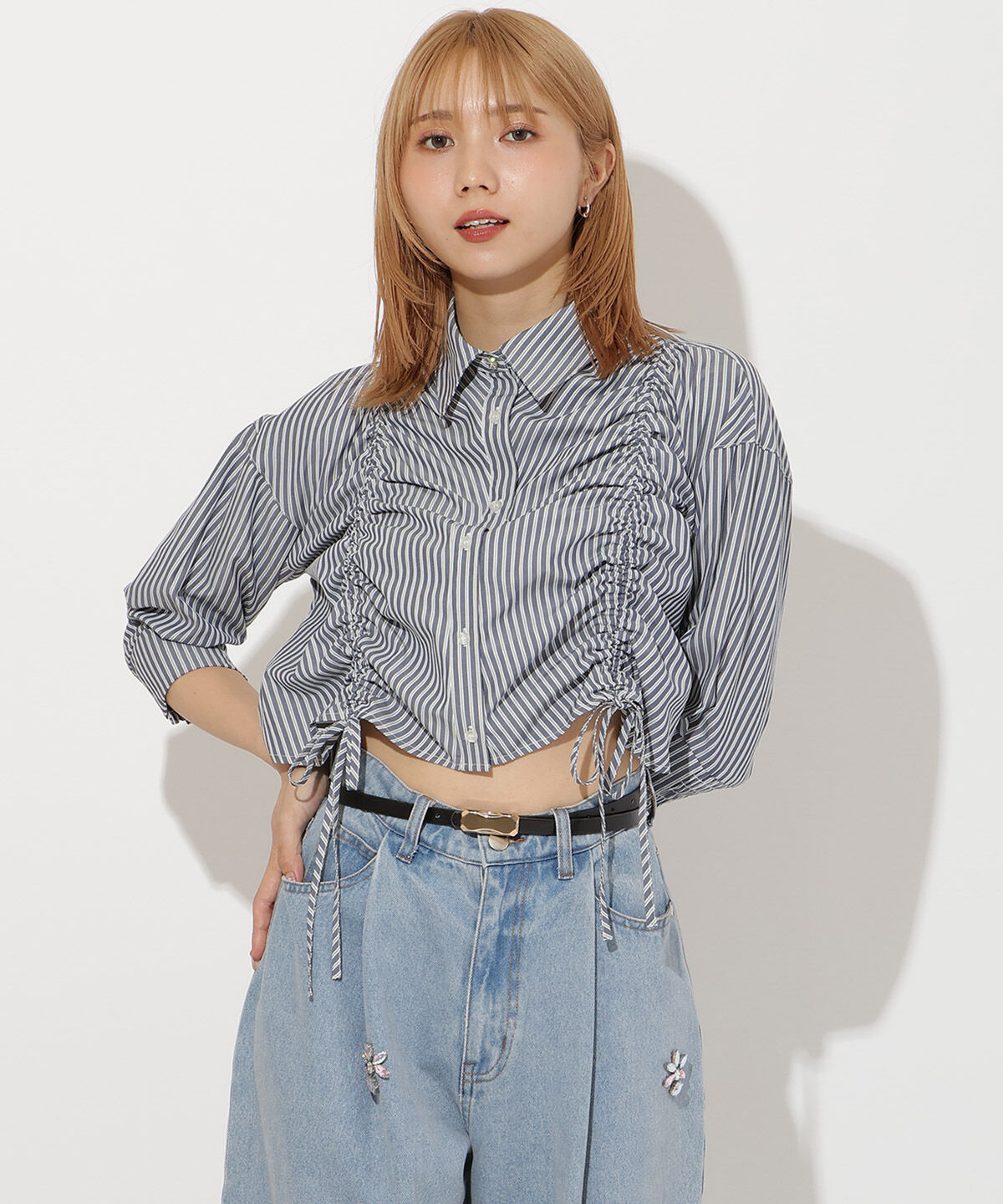 アンドクチュール「ストライプシャーリングブラウス」|シャツ・ブラウス|