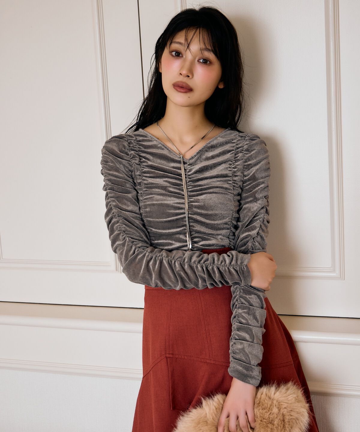 アンドクチュール「シャーリングベロアプルオーバー」|Tシャツ・カットソー|