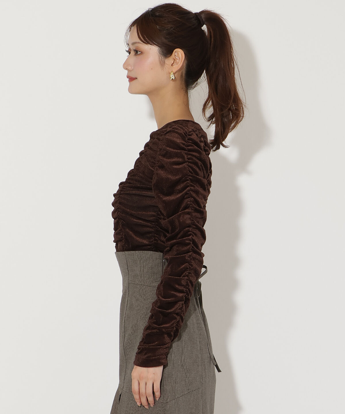 アンドクチュール「シャーリングベロアプルオーバー」|Tシャツ・カットソー|