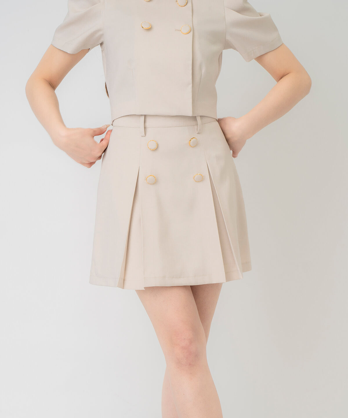 REDYAZEL「ボタン付きボックスプリーツスカート」|台形|