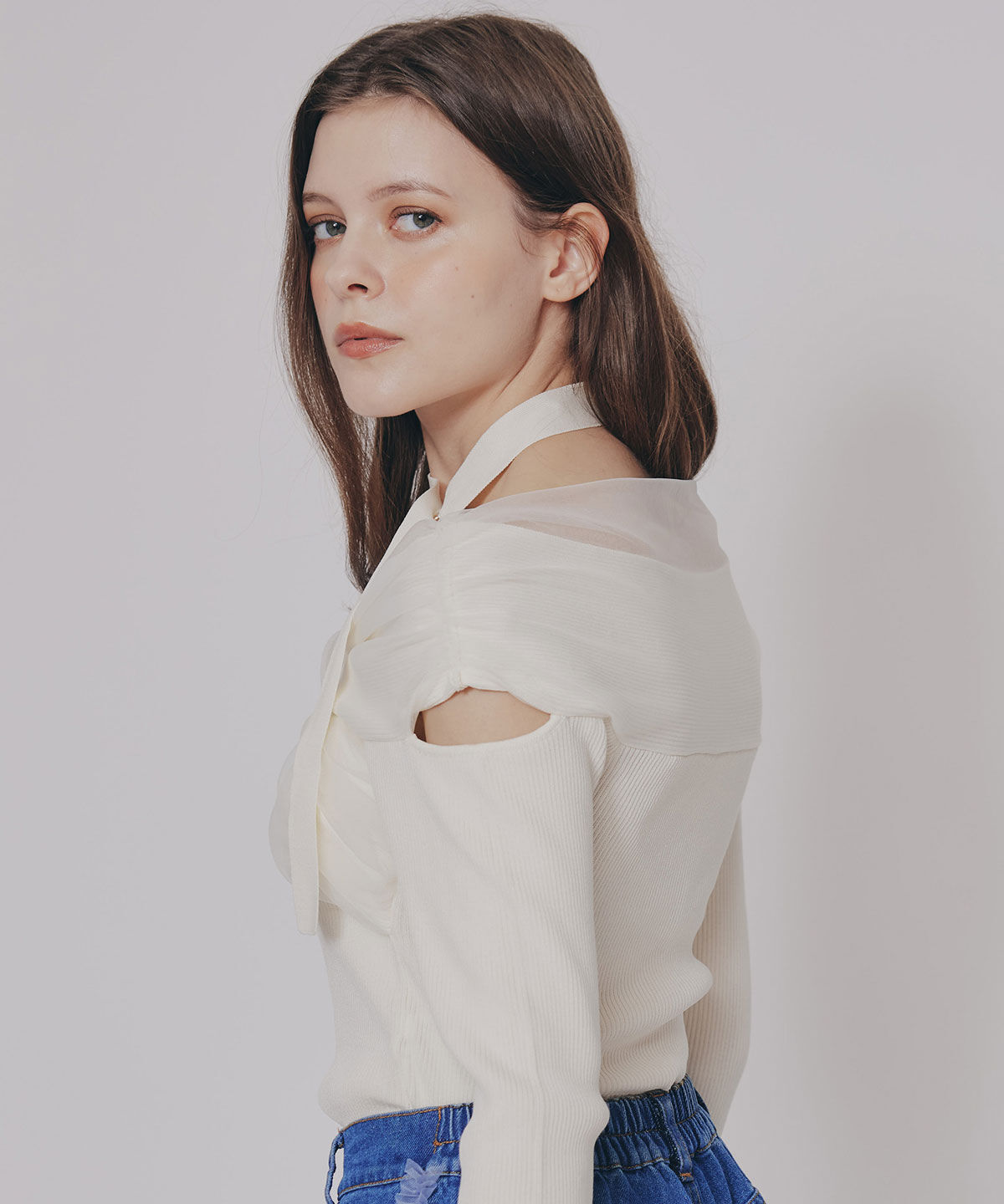 REDYAZEL「チョーカークロスチュールニットトップス」|ニット・セーター|