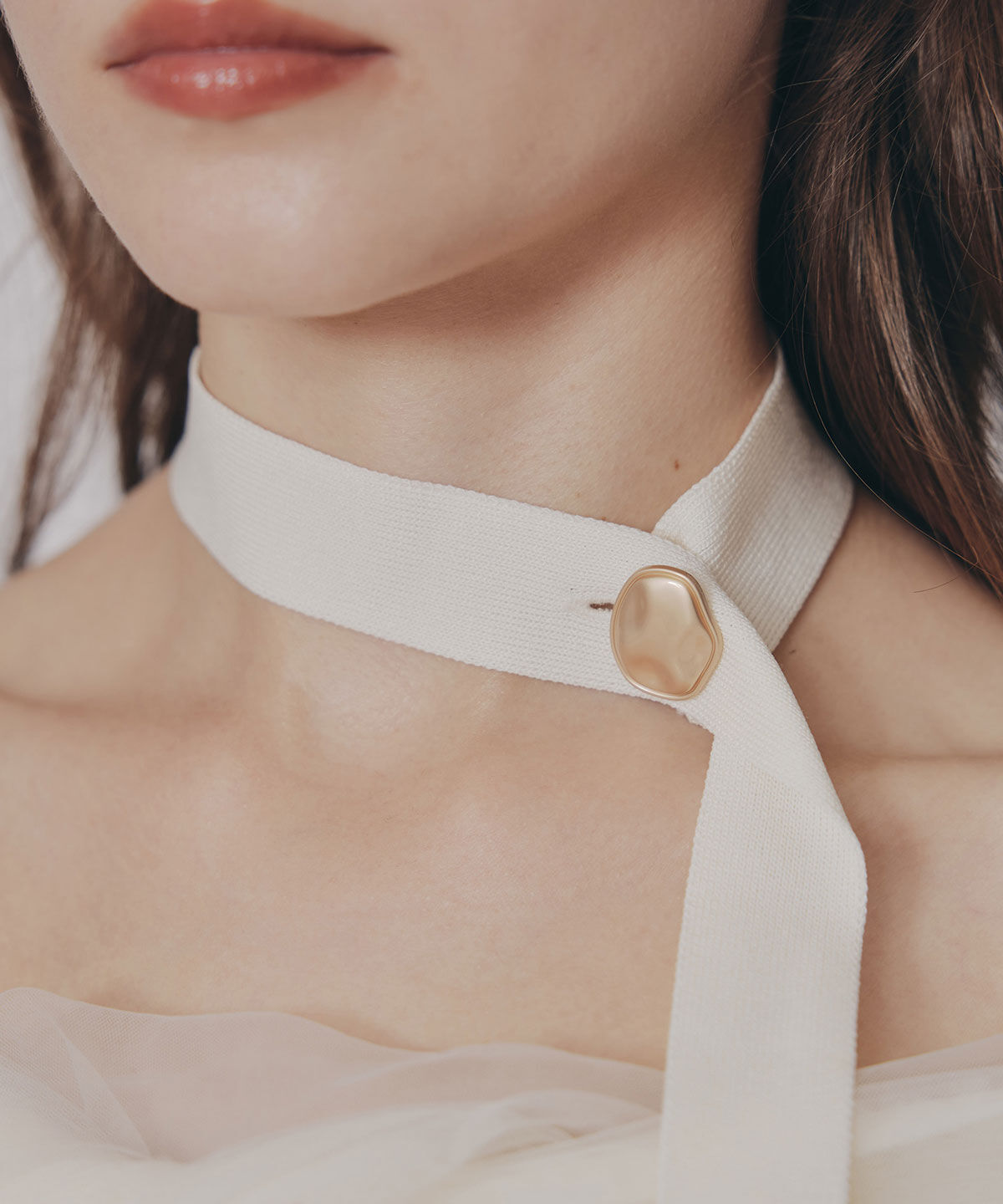 REDYAZEL「チョーカークロスチュールニットトップス」|ニット・セーター|